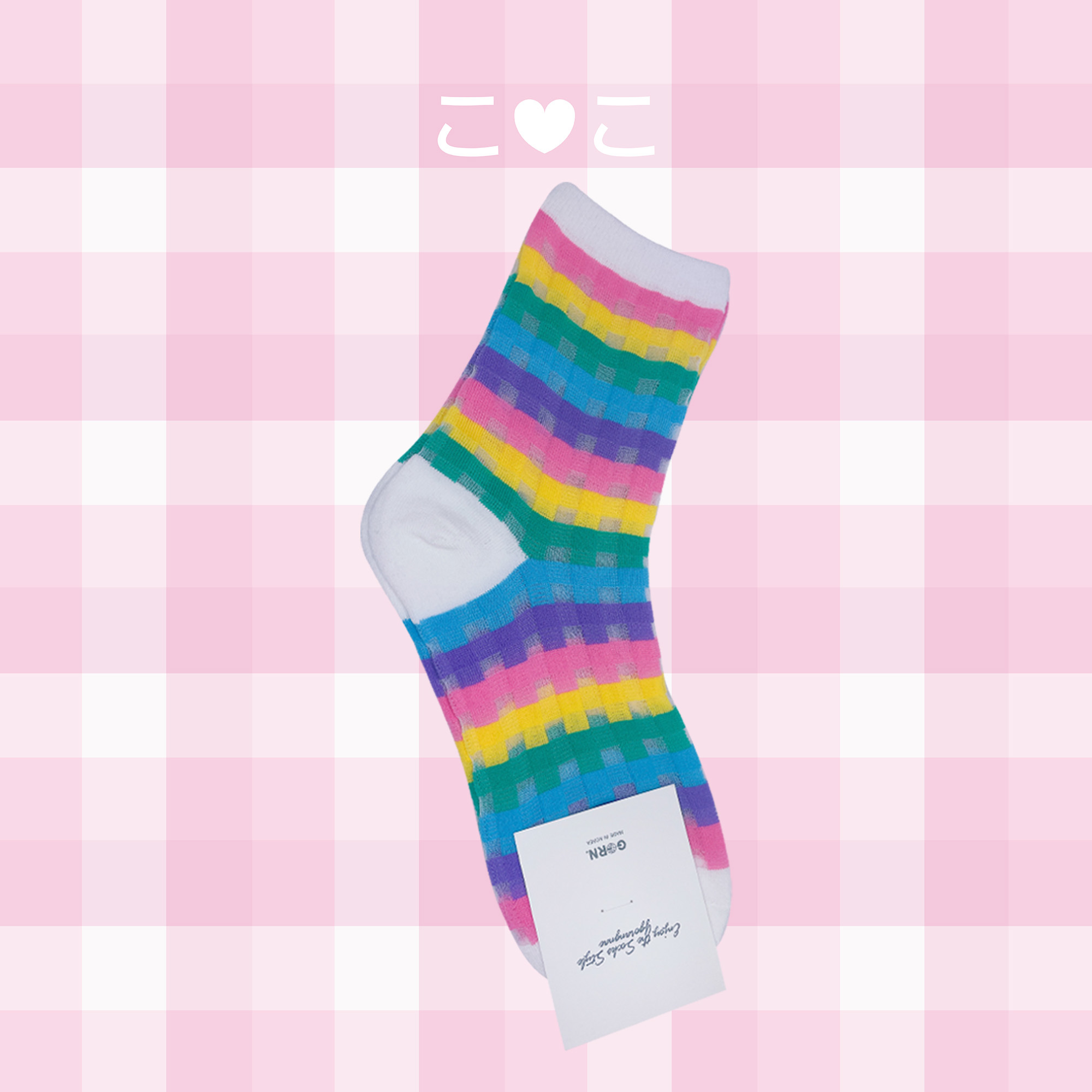 正韓彩虹格子透膚襪子