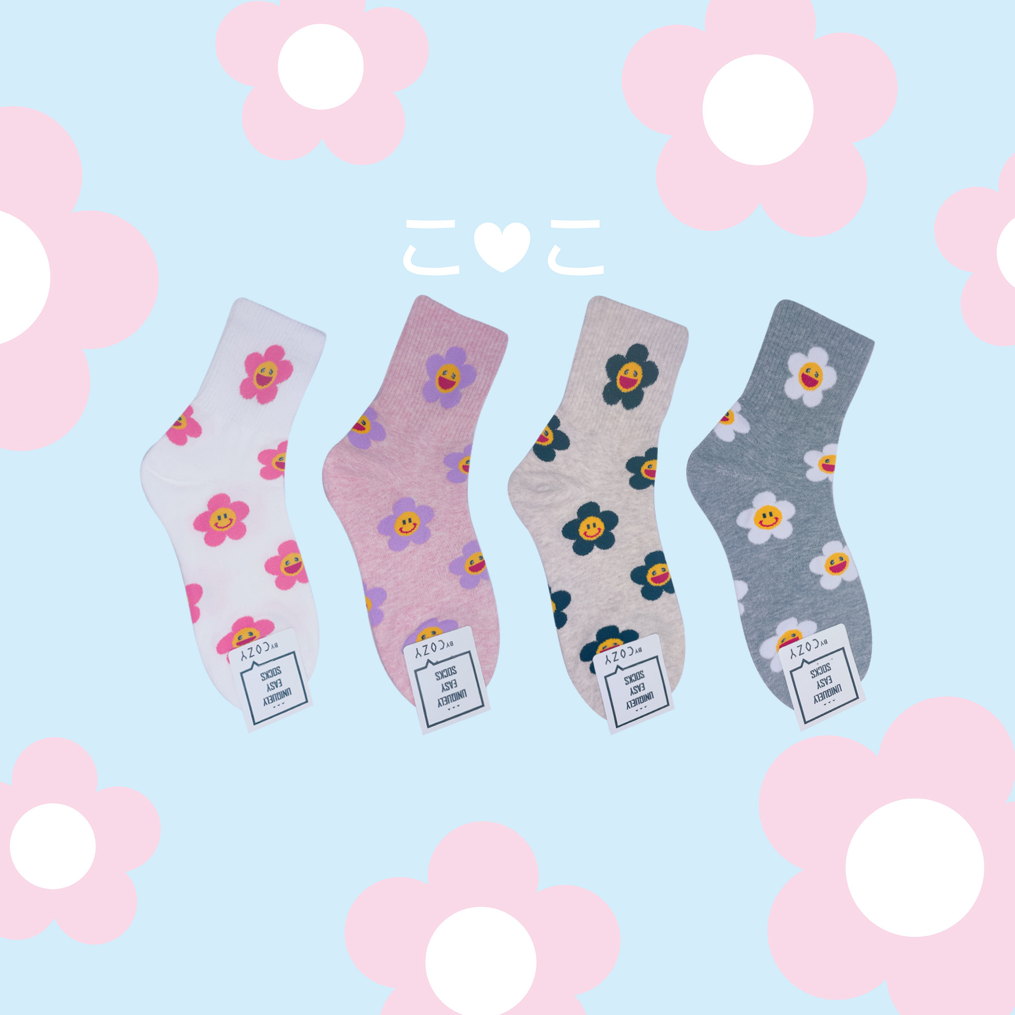 正韓花朵笑臉造型襪子