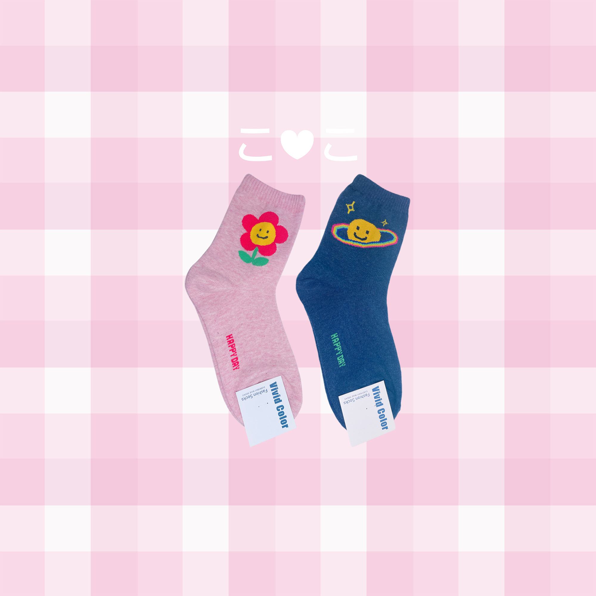 正韓黃色笑臉插畫襪子