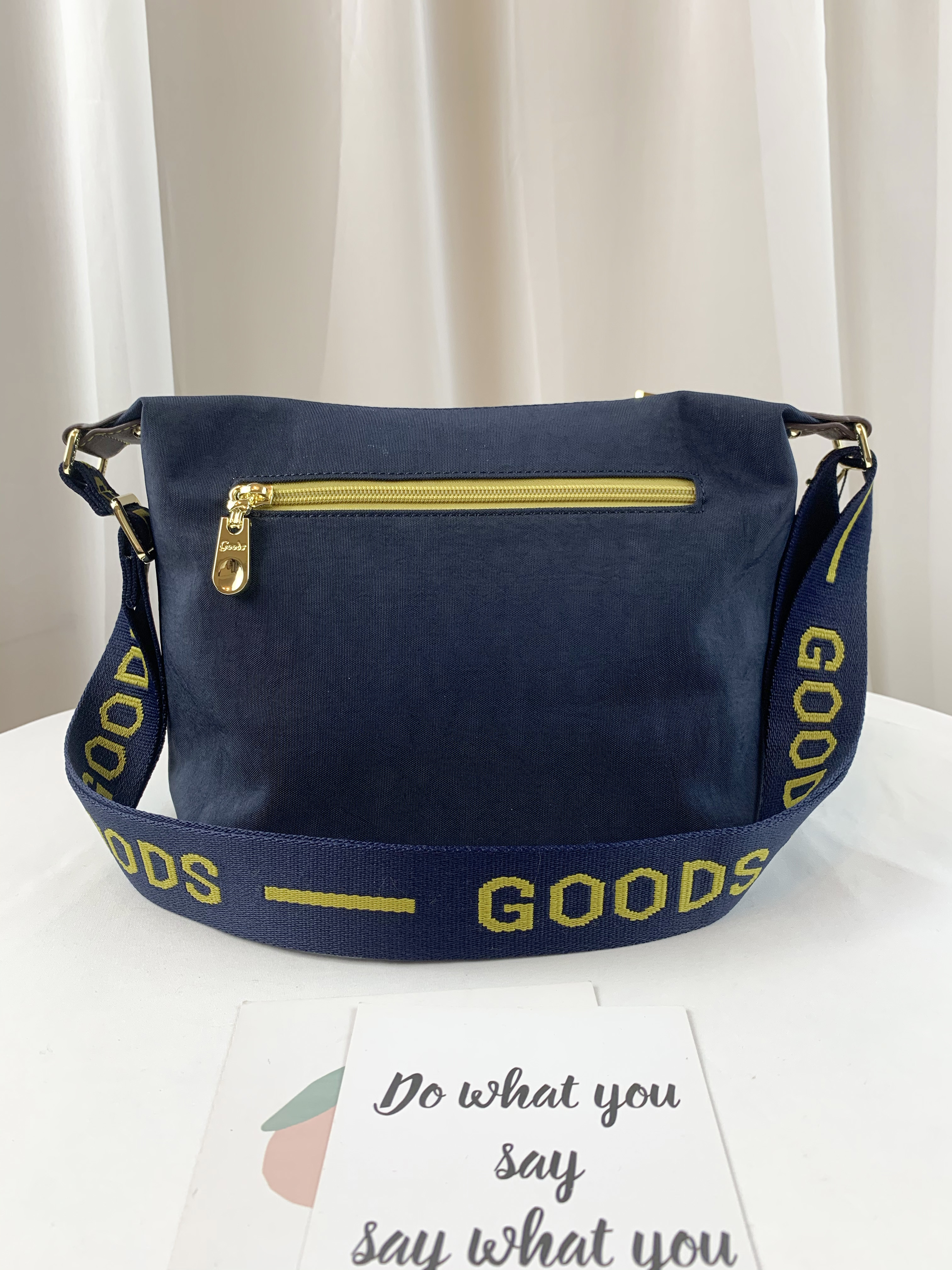 GOODS 織帶黃藍 丹寧防潑水側背包 附小熊吊飾 #2174