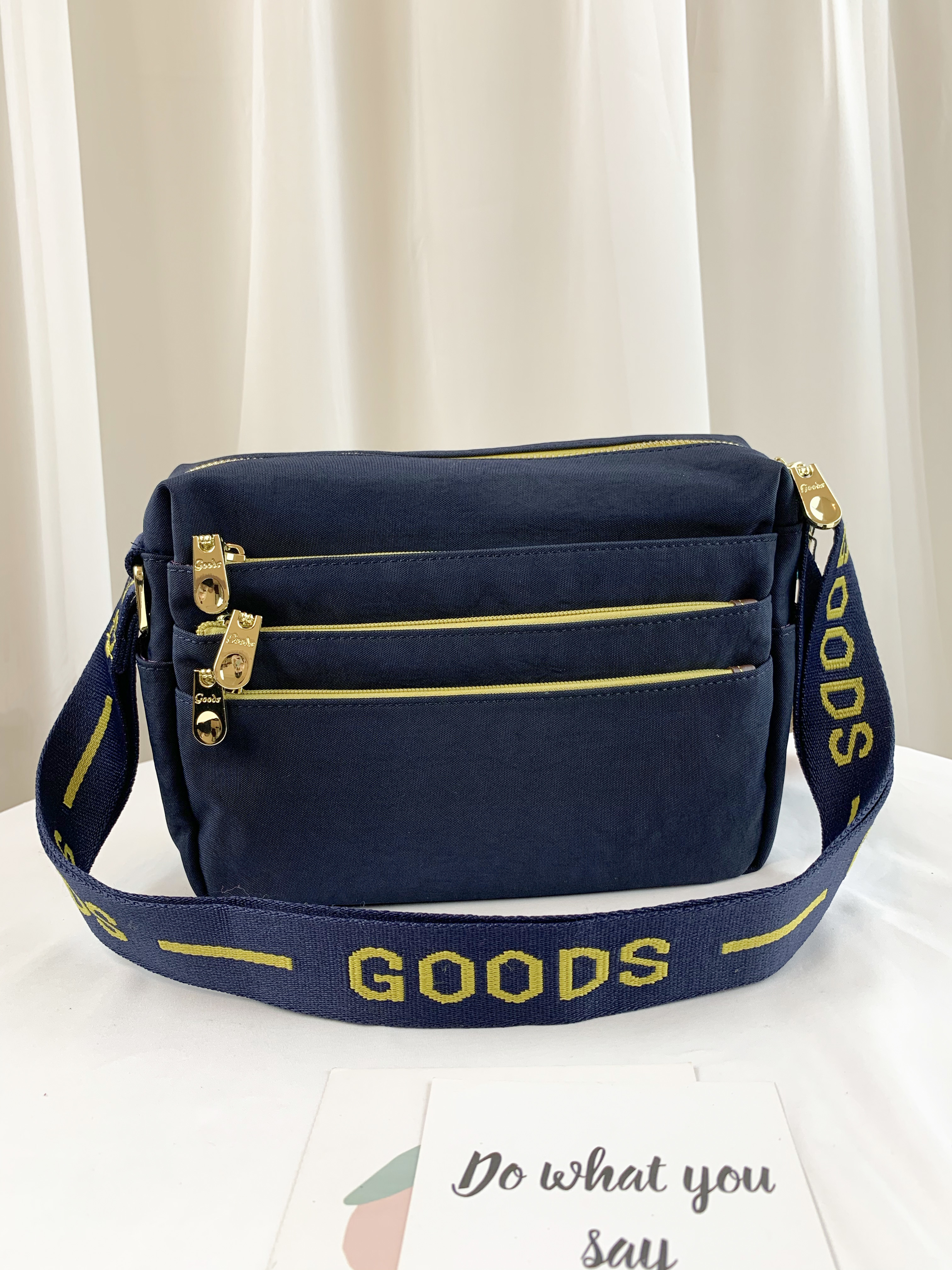 GOODS 織帶黃藍 丹寧防潑水側背包 附小熊吊飾 #29295