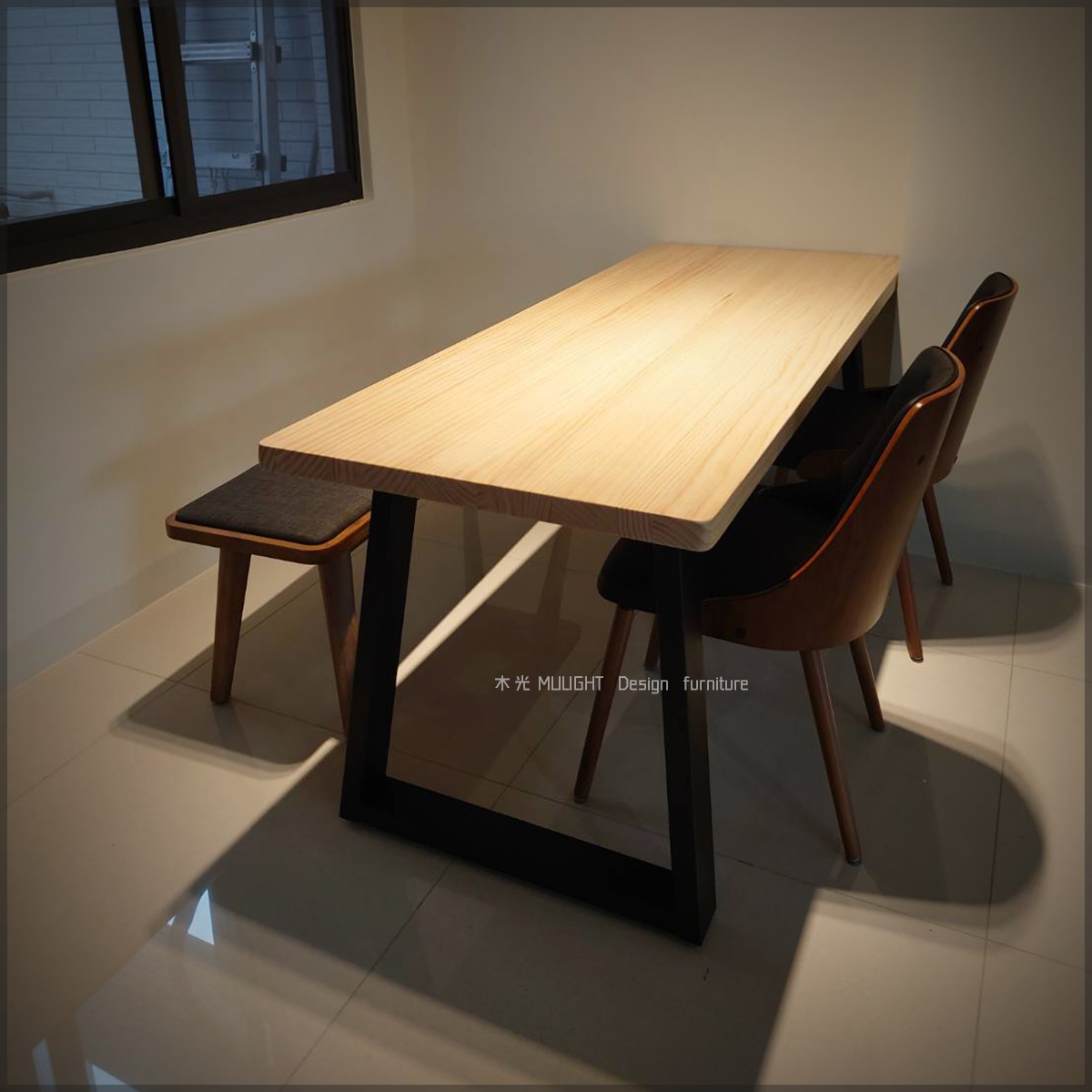 LOFT鐵製斜腳實木餐桌(可訂製)