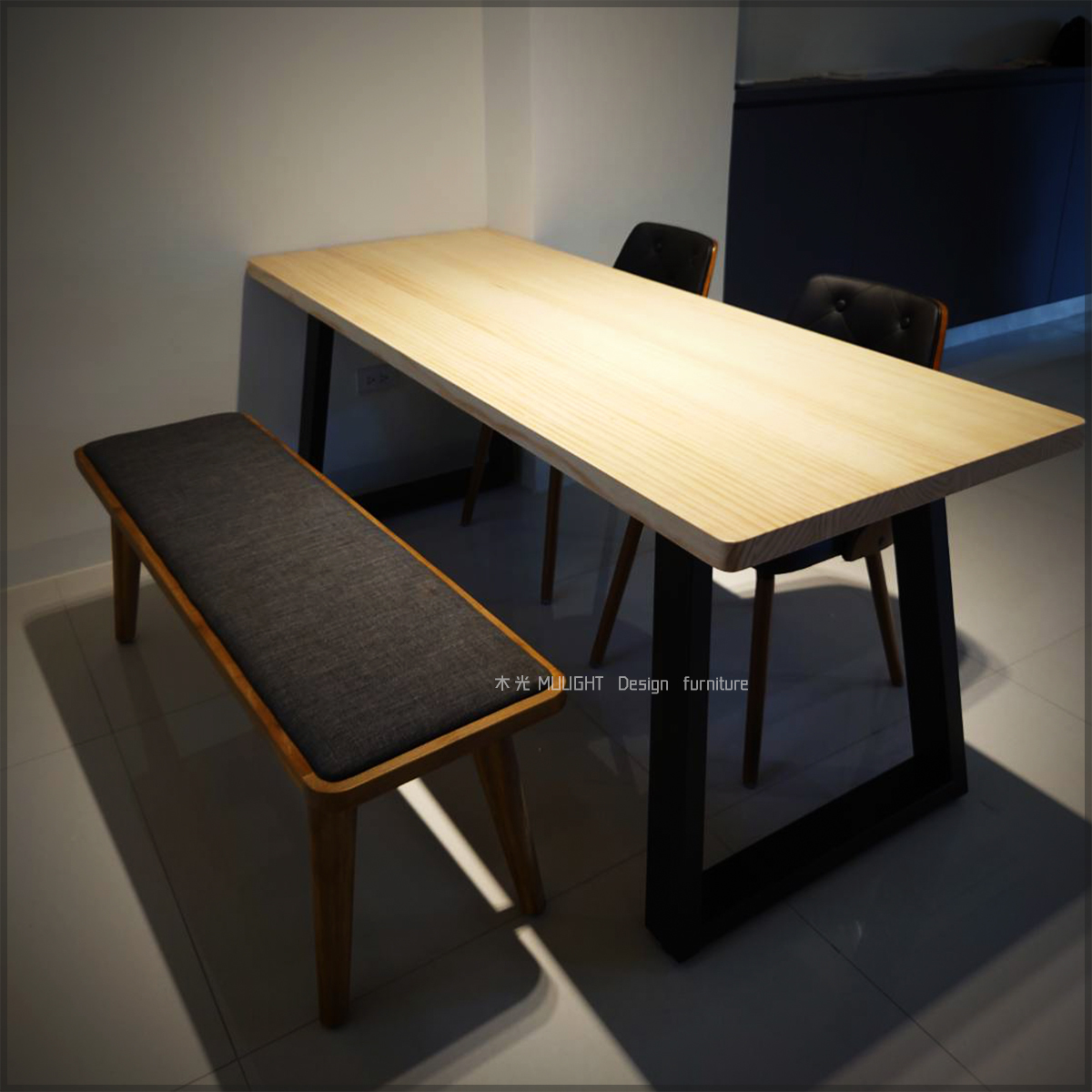 LOFT鐵製斜腳實木餐桌(可訂製)