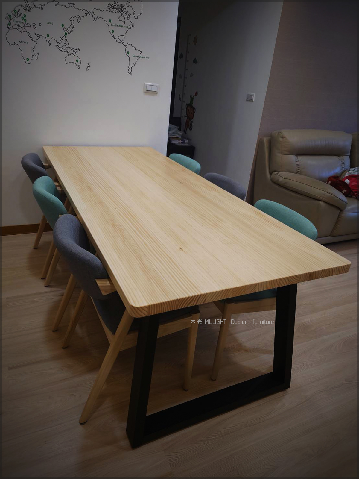 LOFT鐵製斜腳實木餐桌(可訂製)