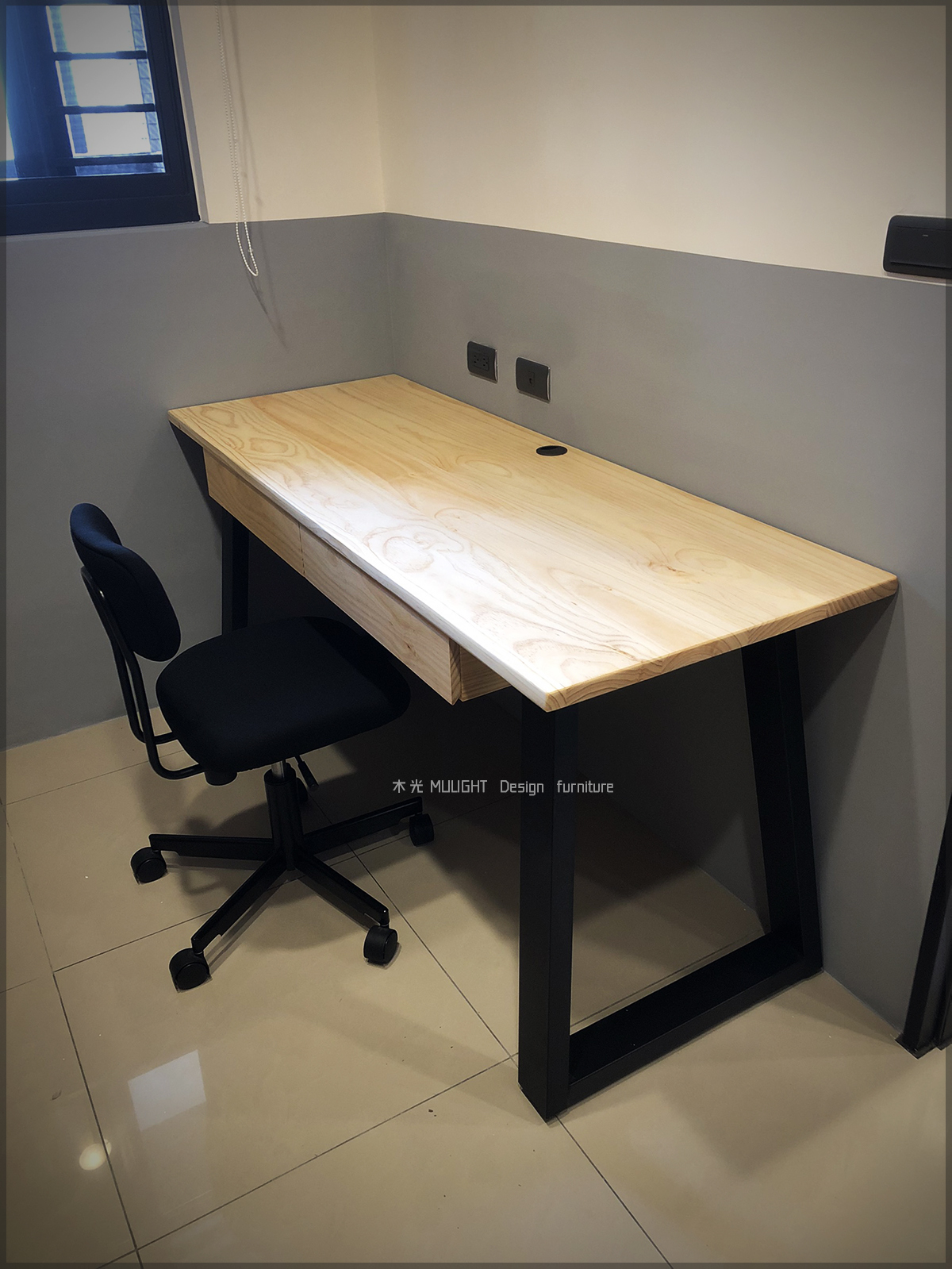 造型斜角收納實木書桌(可訂製)