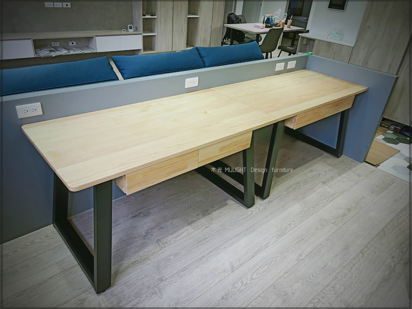 造型斜角收納實木書桌(可訂製)