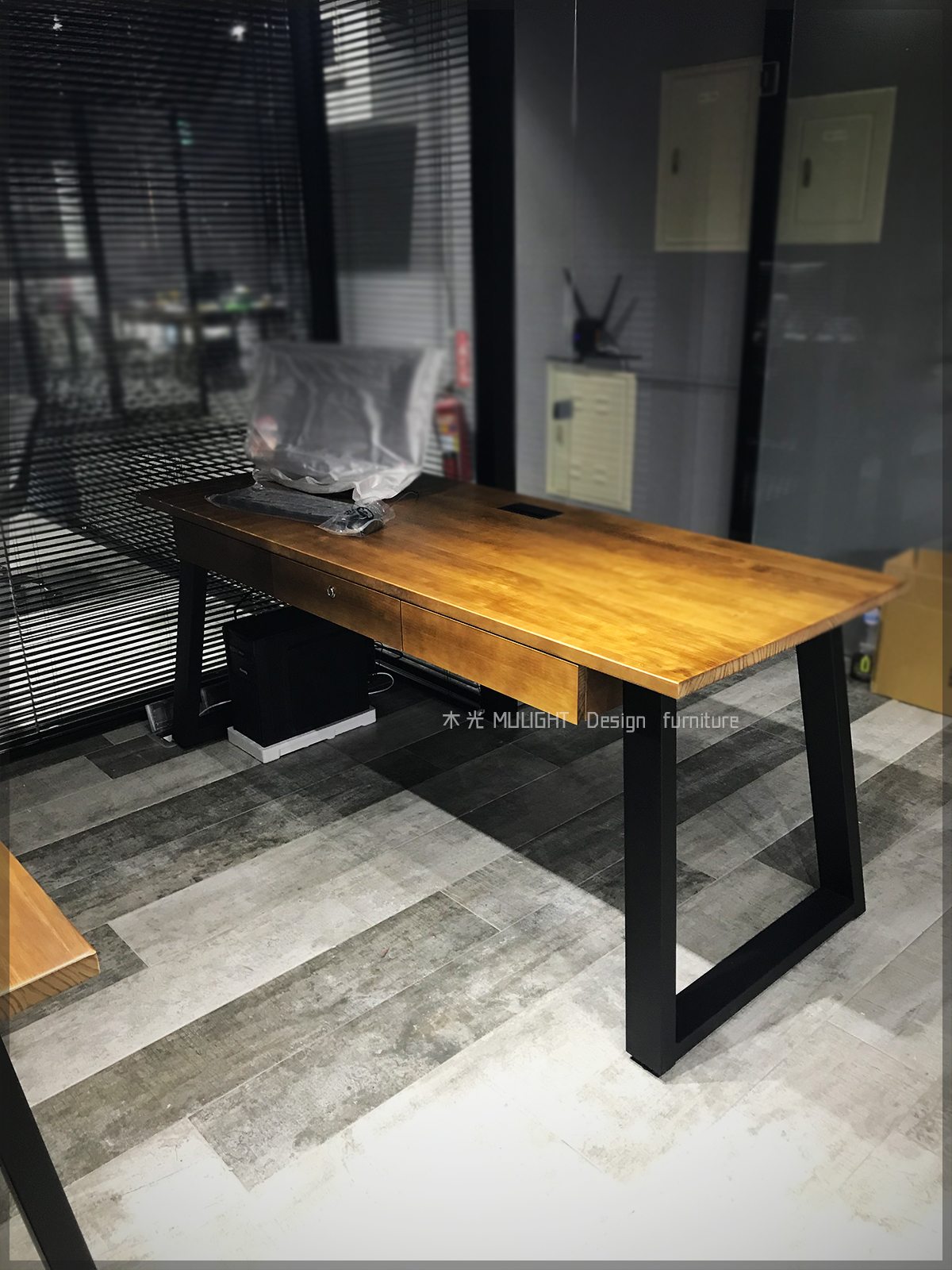 造型斜角收納實木書桌(可訂製)