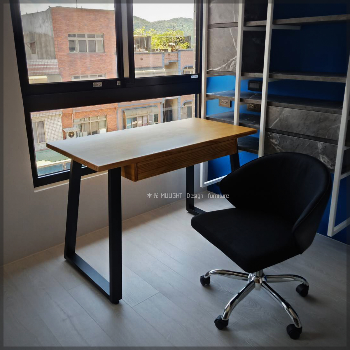 造型斜角收納實木書桌(可訂製)