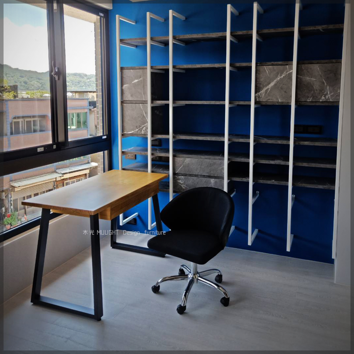 造型斜角收納實木書桌(可訂製)