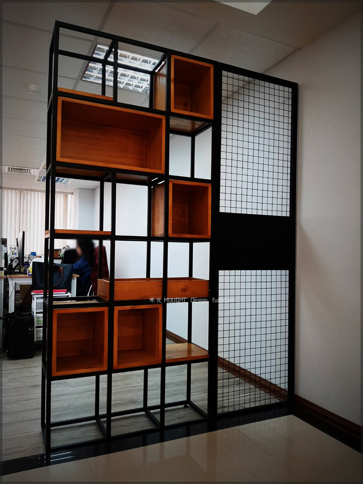 復古鐵藝方格屏風櫃+鐵網屏風