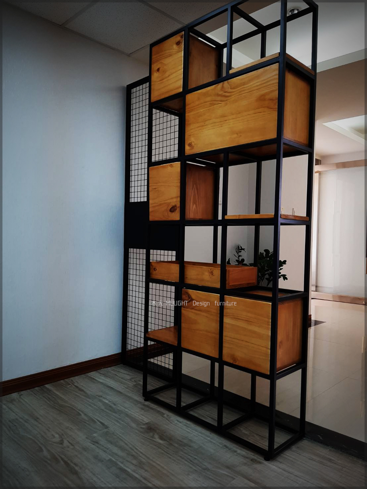 復古鐵藝方格屏風櫃+鐵網屏風