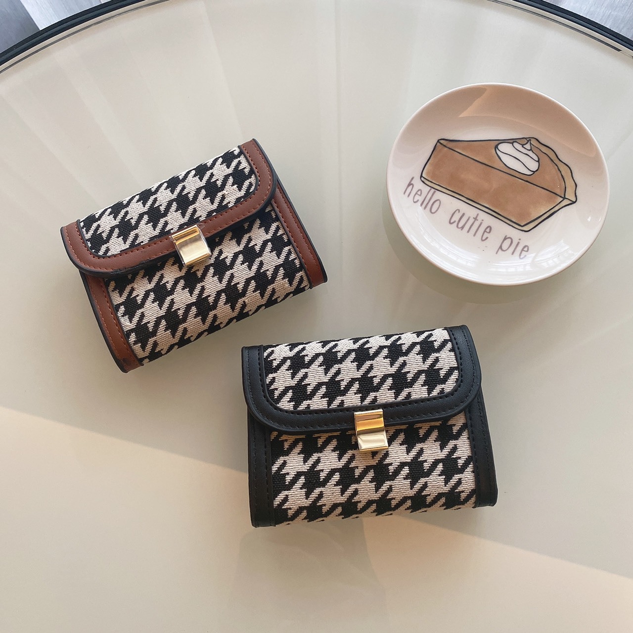 千鳥格質感短夾/兩色