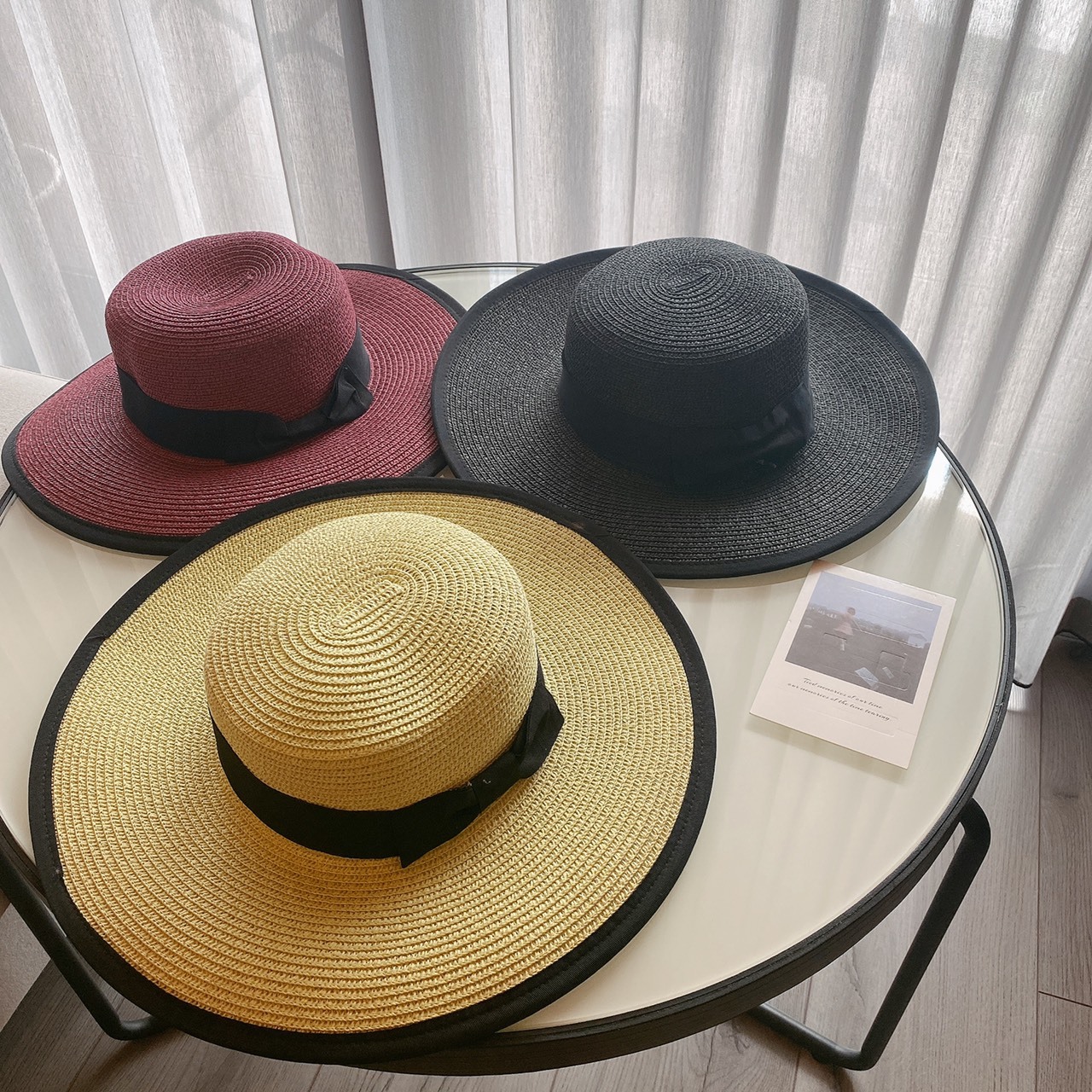 平頂黑邊草帽/三色