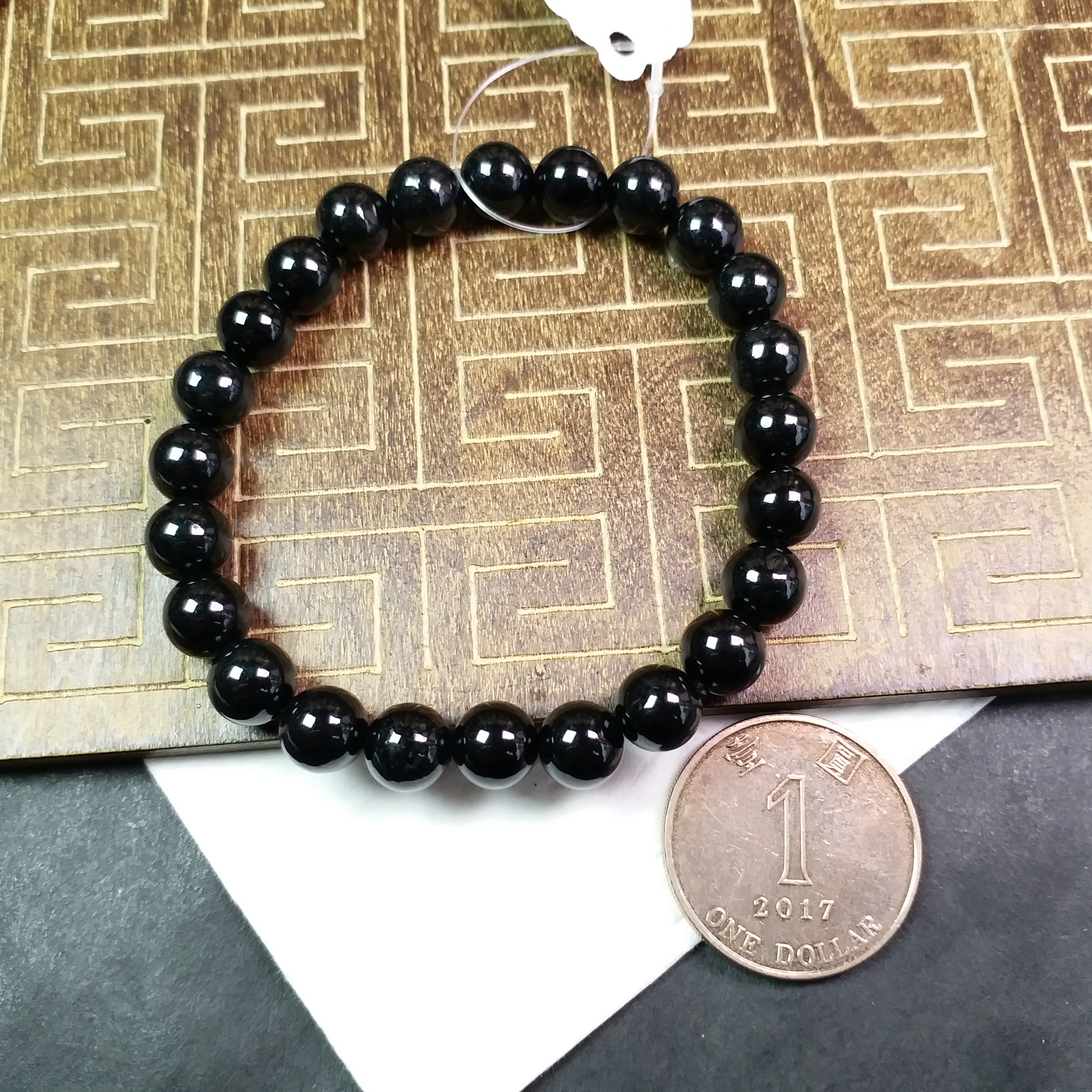 墨翠手串 (8mm直徑), 天然翡翠A玉, 緬甸玉, Jade, Jadeite