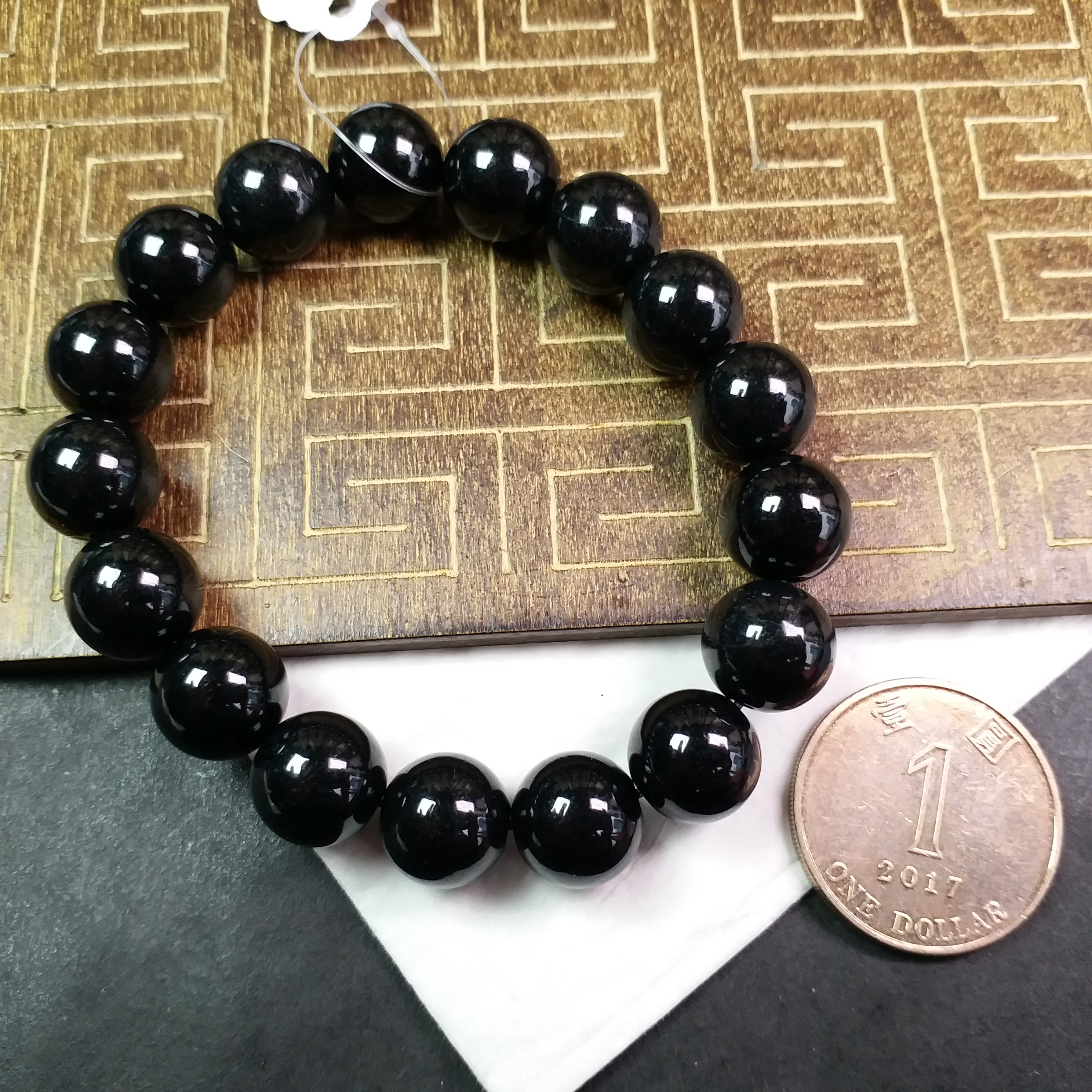 墨翠手串 (12mm直徑), 天然翡翠A玉, 緬甸玉, Jade, Jadeite