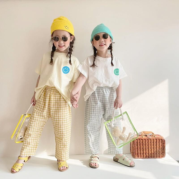 !!現貨!!【正韓童裝】Blackbean 繽紛微笑格紋套裝