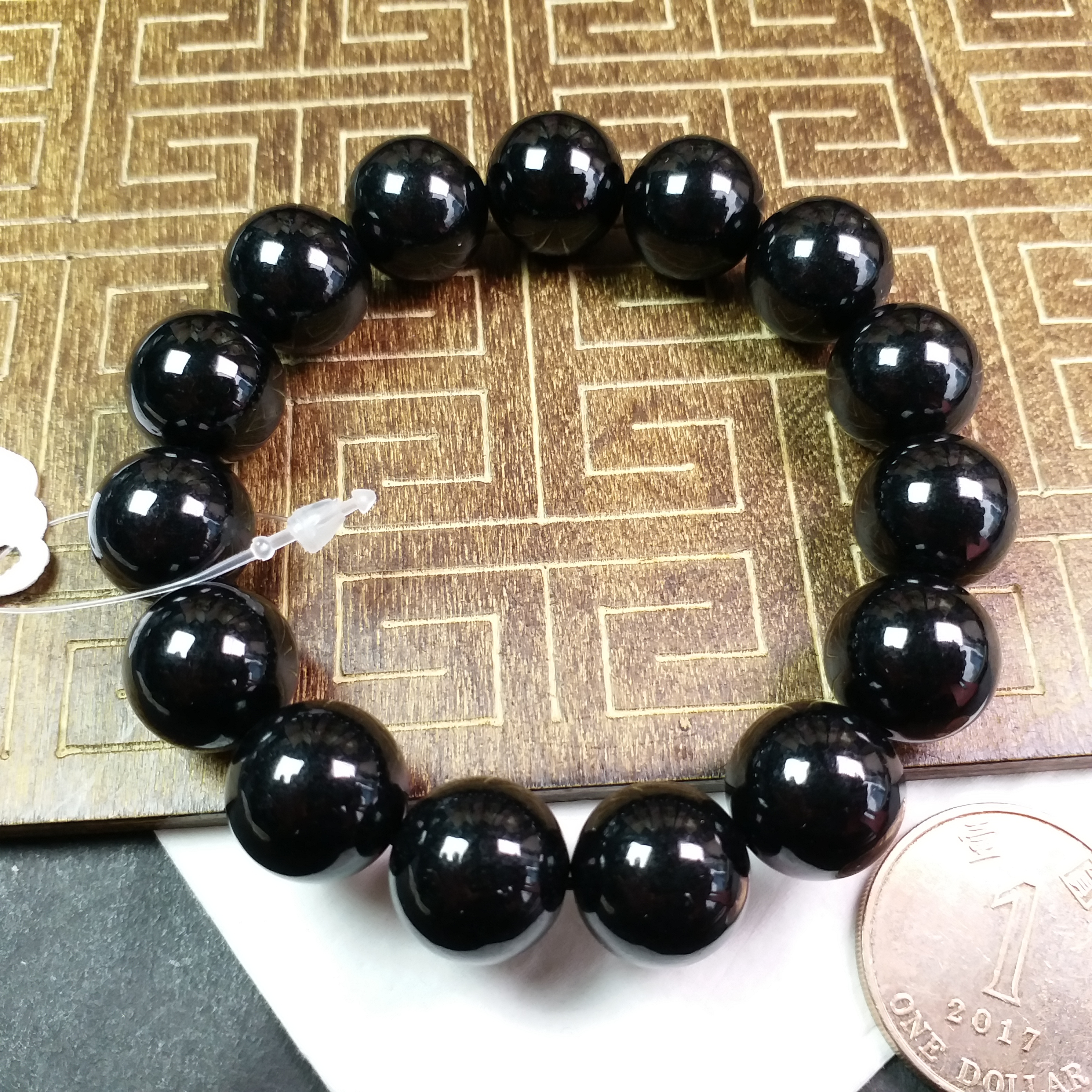 墨翠手串 (14mm直徑), 天然翡翠A玉, 緬甸玉, Jade, Jadeite