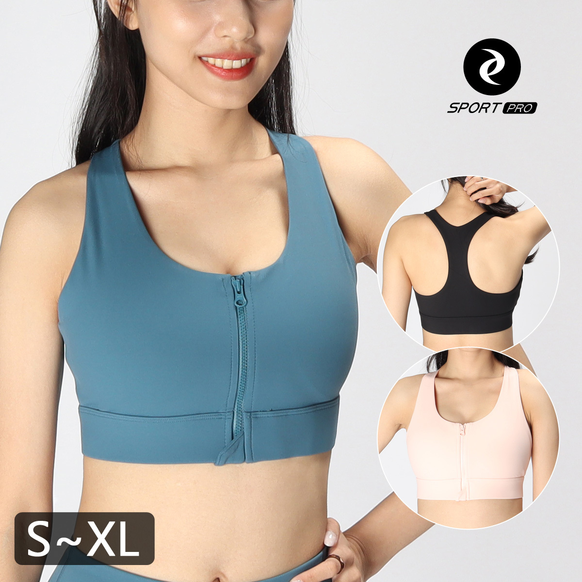 中強度拉鍊前開工字美背瑜珈/運動/機能內衣【可換襯墊/上下一致】*