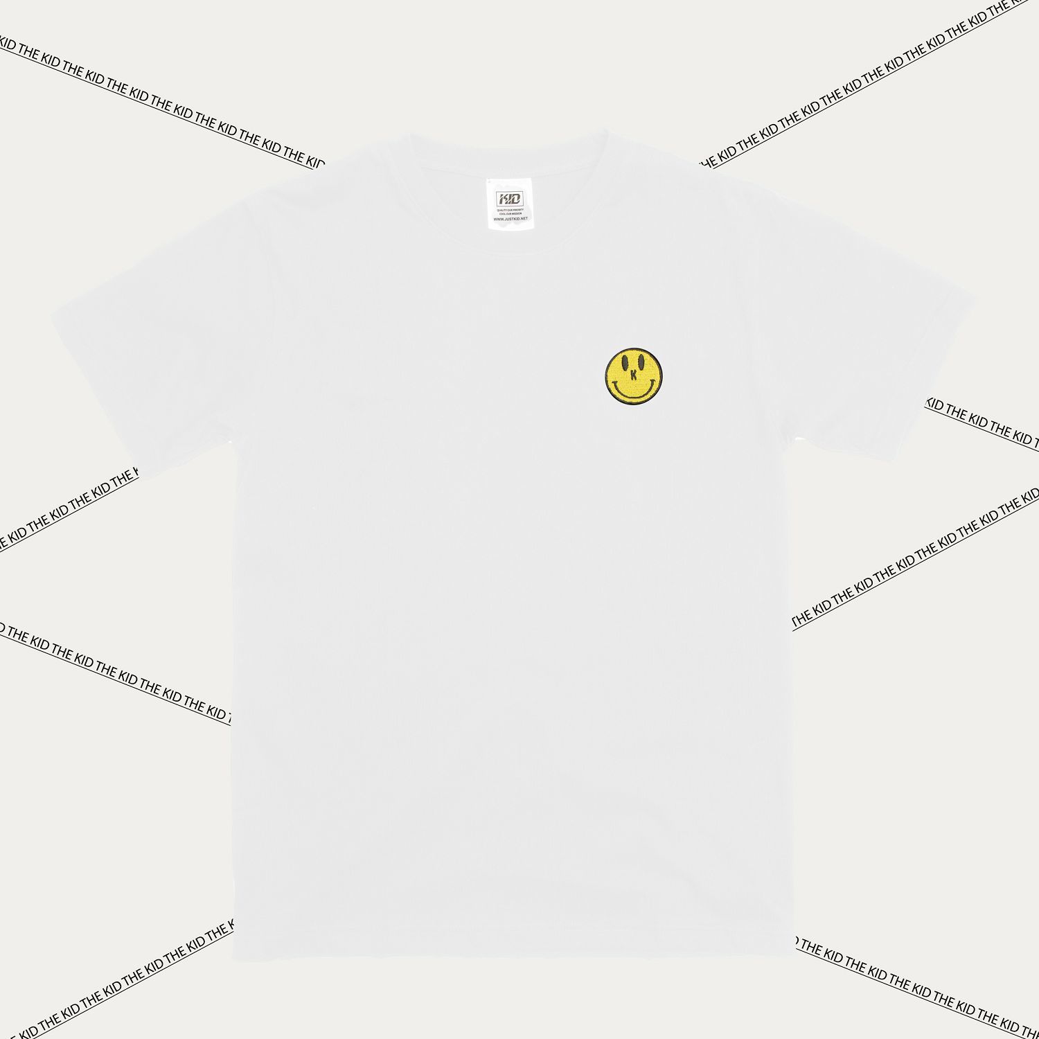 KID ® 黃色刺繡笑臉短T 白