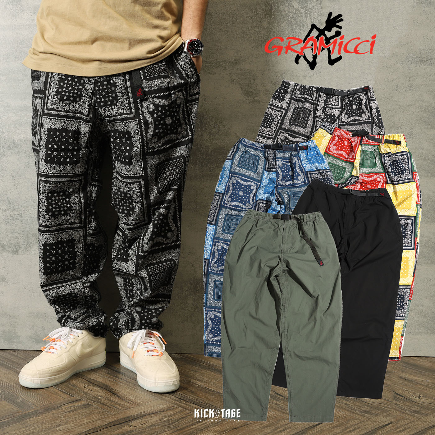 **特價商品售出不退換**男款 GRAMICCI WEATHER WIDE TAPERD PANTS Paisley 黑色 軍綠 藍色 變形蟲 腰果花 圖騰 側口袋 休閒 寬版 錐形褲 長褲【GMP-21S018】