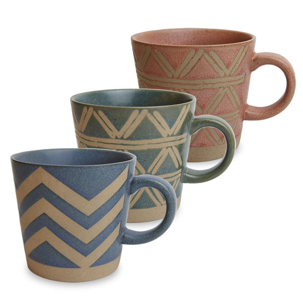 日式復古圖騰粗陶馬克杯