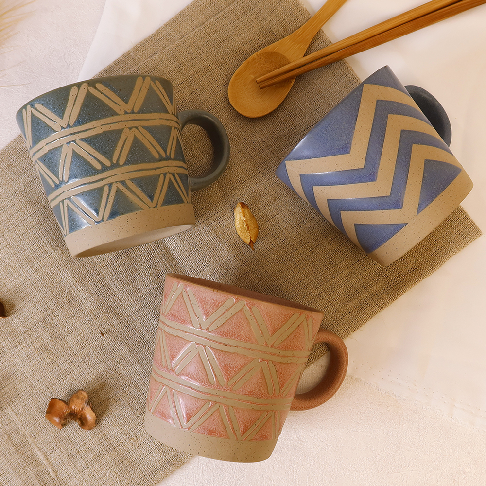 日式復古圖騰粗陶馬克杯