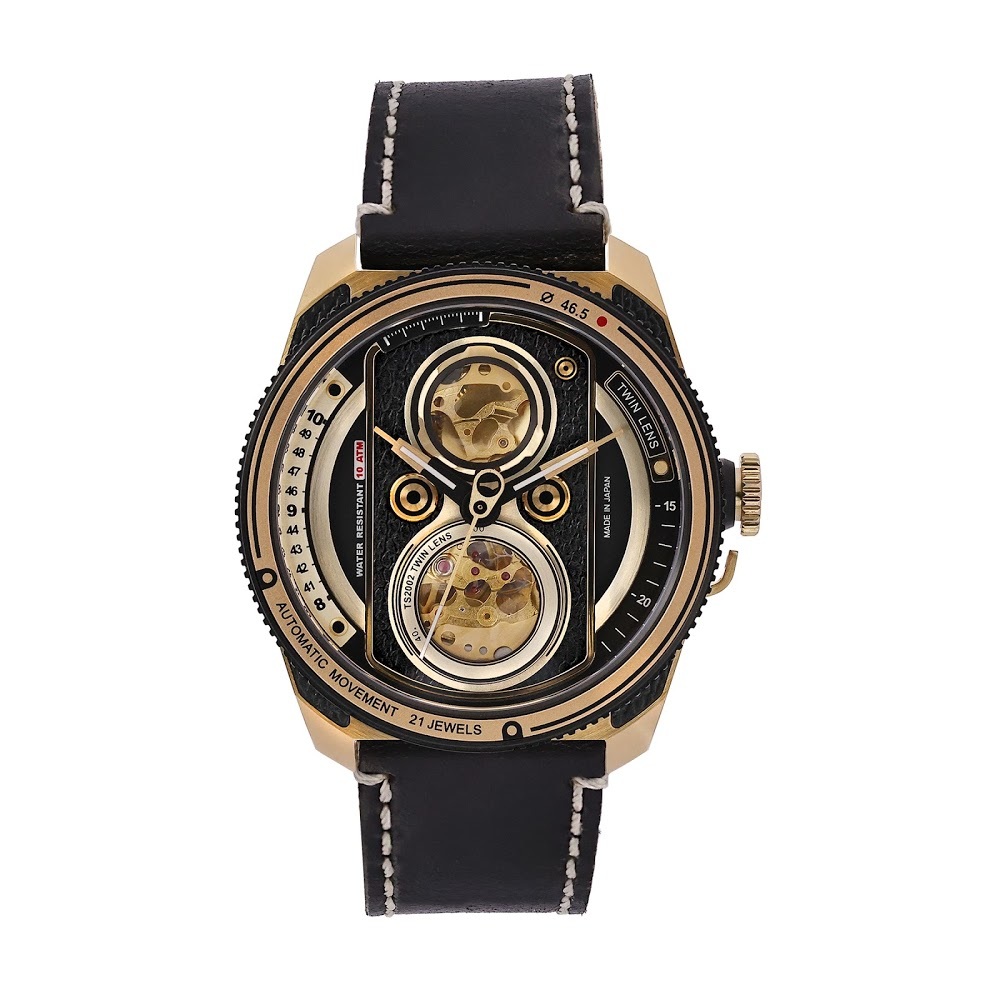 Automatic Twin Lens Retro Gold (Leather Strap)