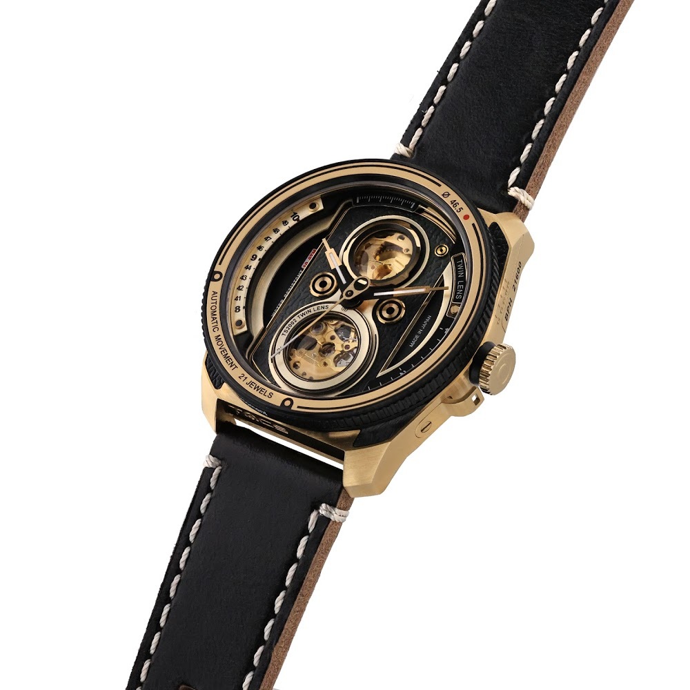 Automatic Twin Lens Retro Gold (Leather Strap)