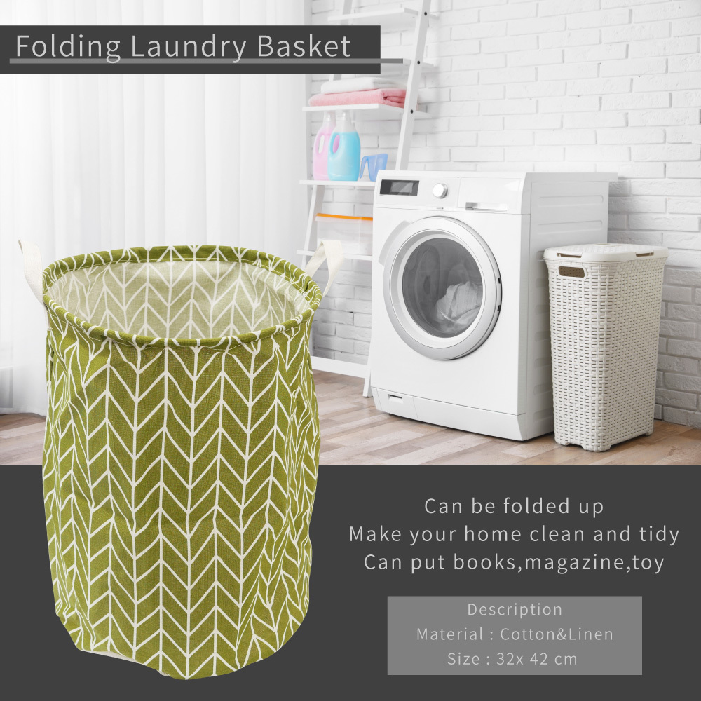 北歐風洗衣籃收納筒 - 綠葉格