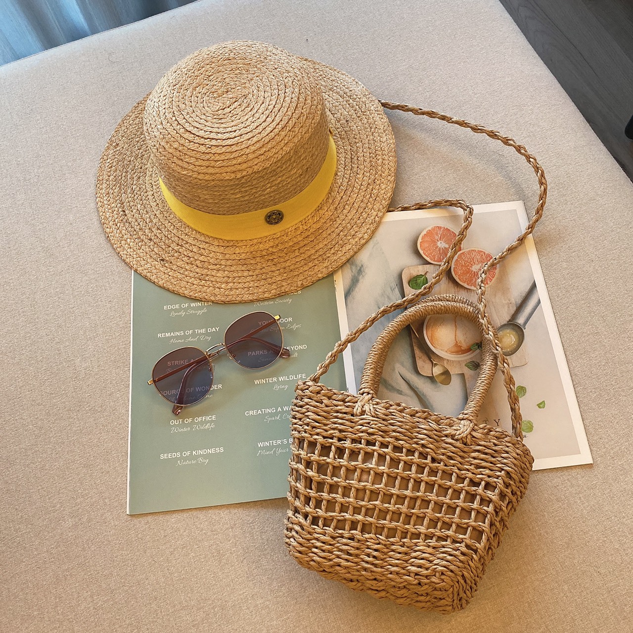 M字拉菲平頂草帽/三色