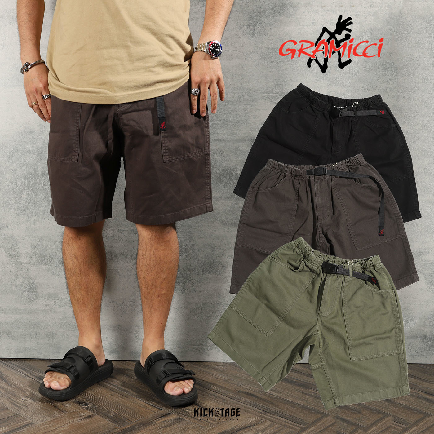 **特價商品售出不退換**男款 GRAMICCI MOUNTAIN SHORTS 黑色 深咖啡 軍綠 側邊 大口袋 休閒 短褲【GMP-21S001】