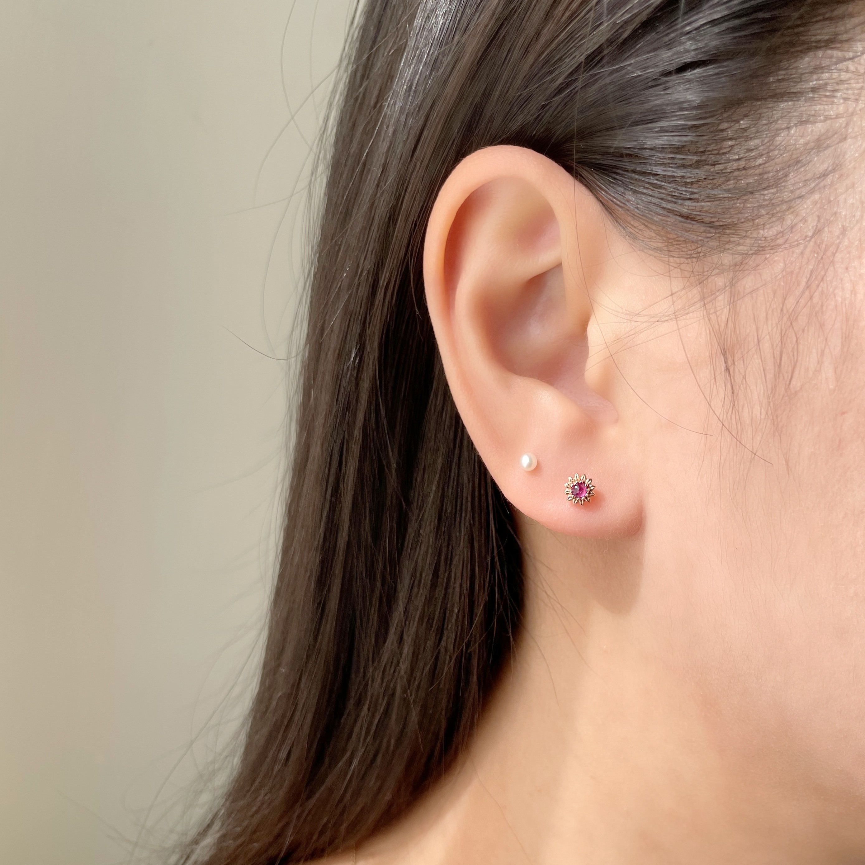 14K向日葵紅寶石轉珠耳環