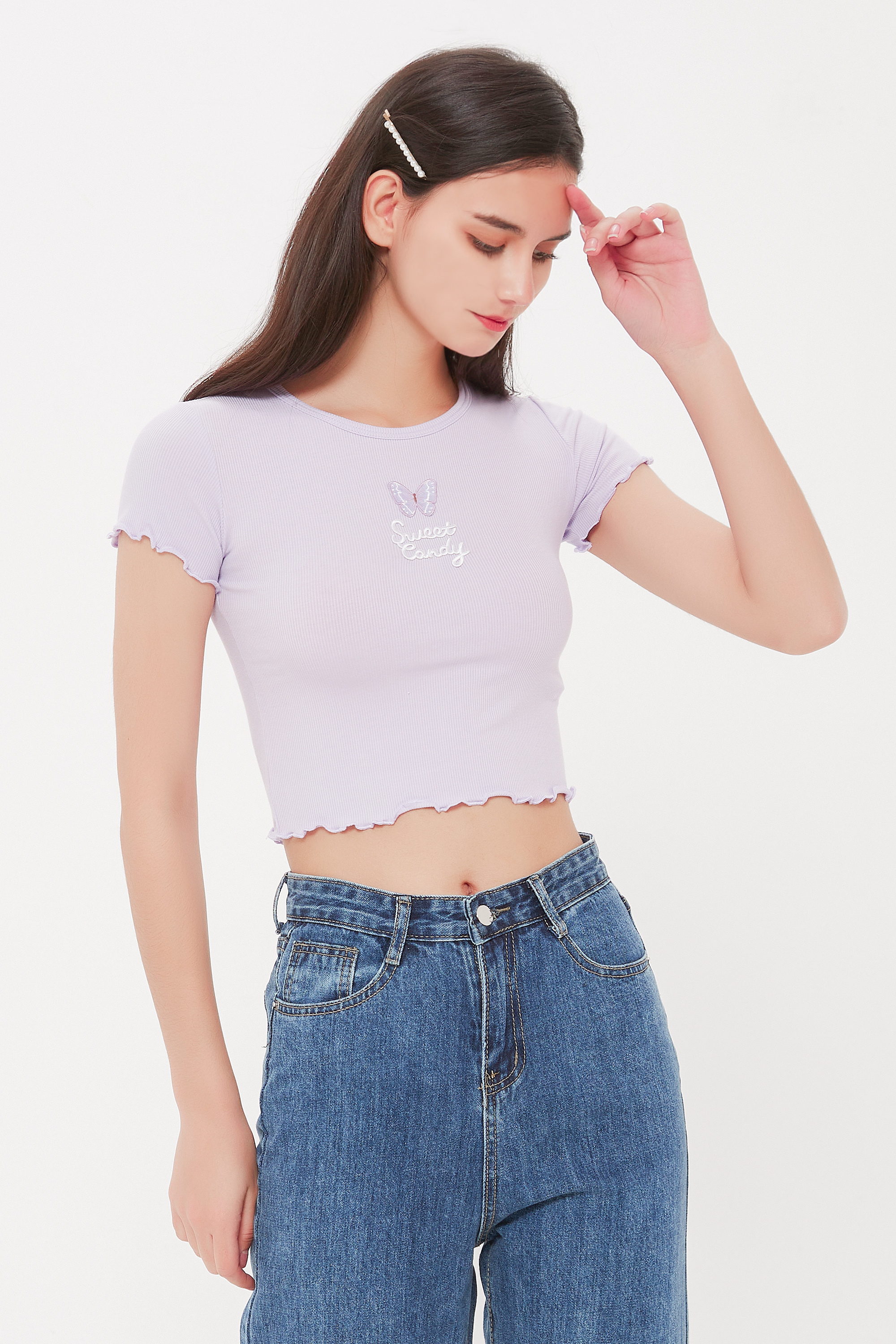 Embroidered Butterfly T-shirt (Purple)