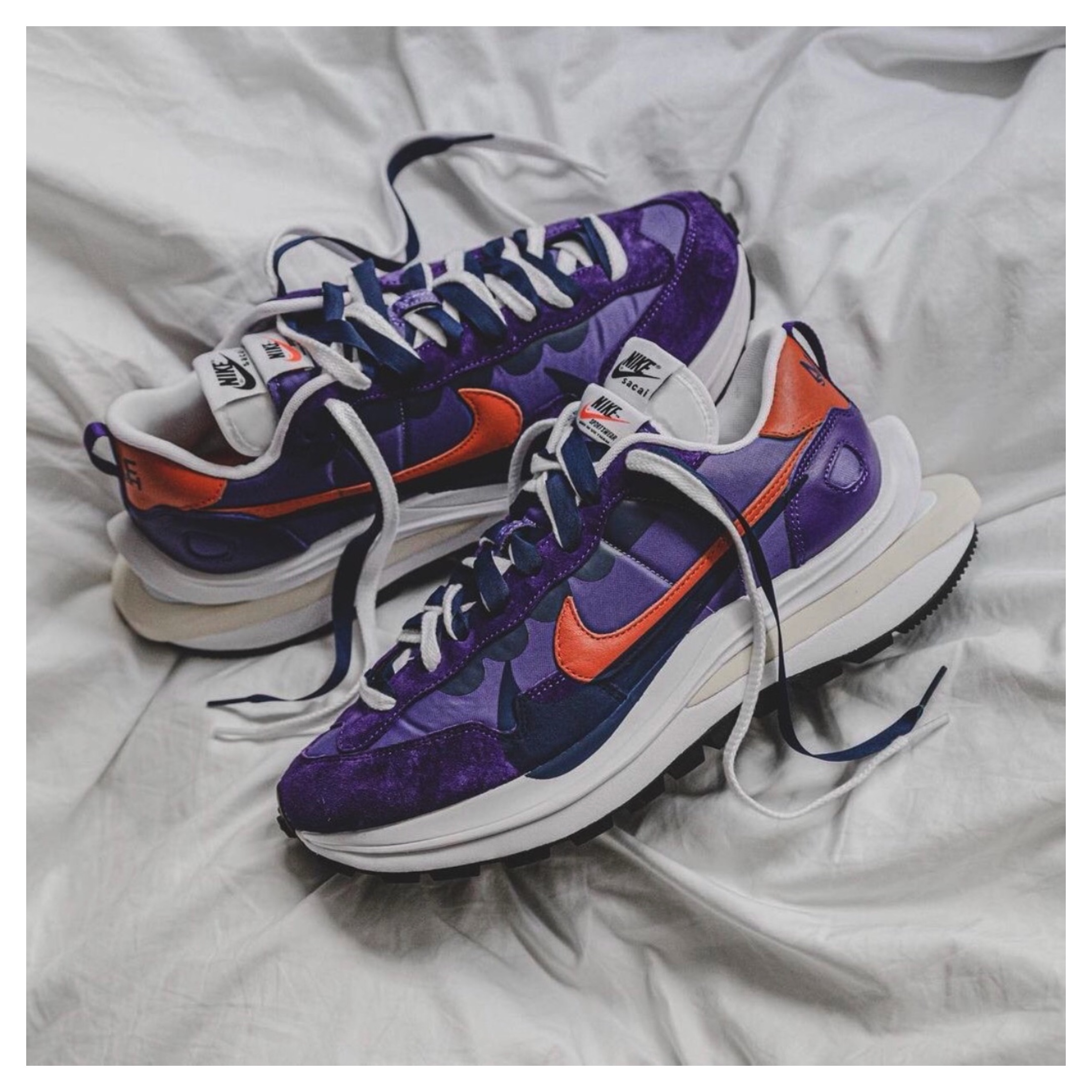 Nike x Sacai VaporWaffle 聯名 雙勾 麂皮 網眼 拼接 解構 紫橘 鳳凰城