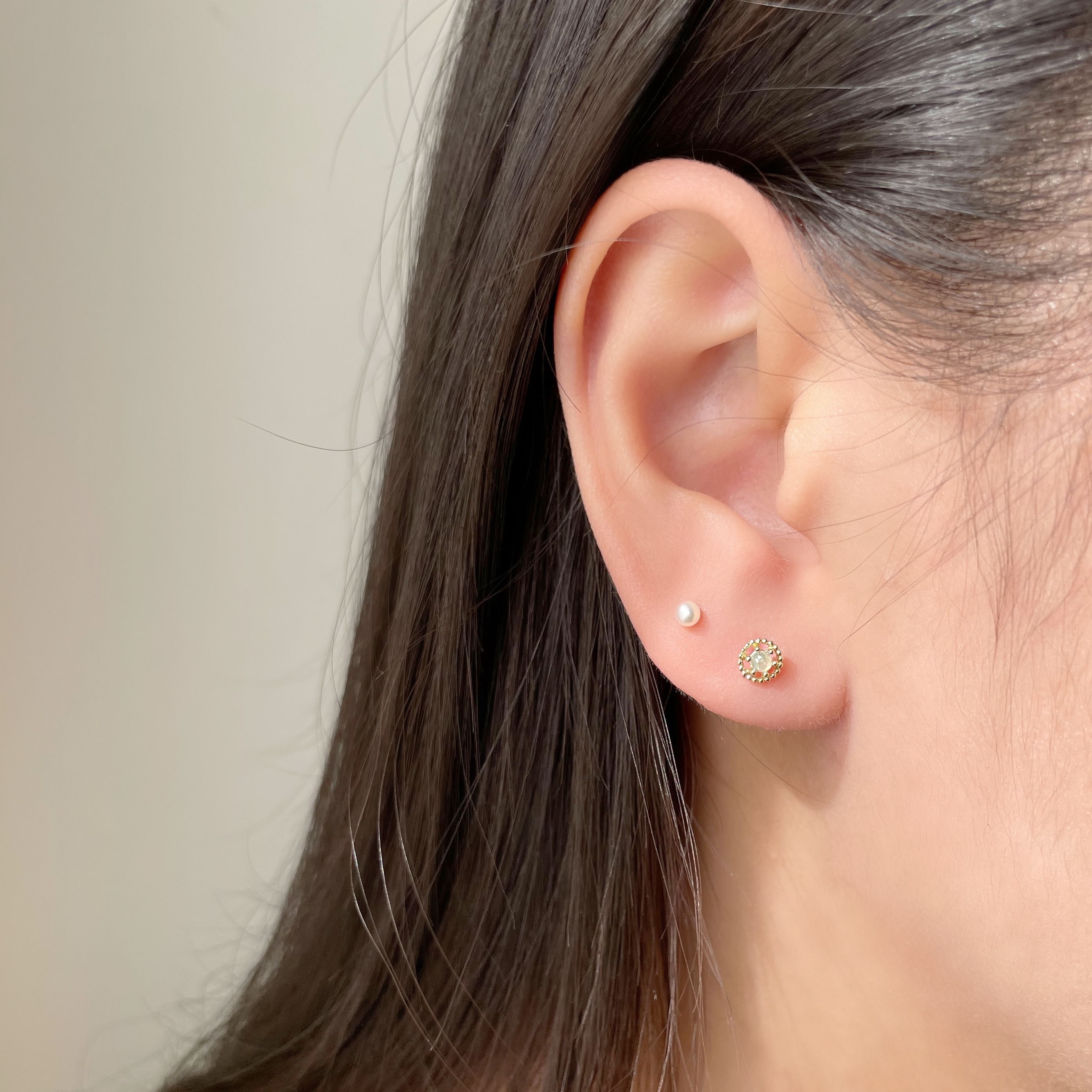 14K復古簍空灰鑽原礦轉珠耳環