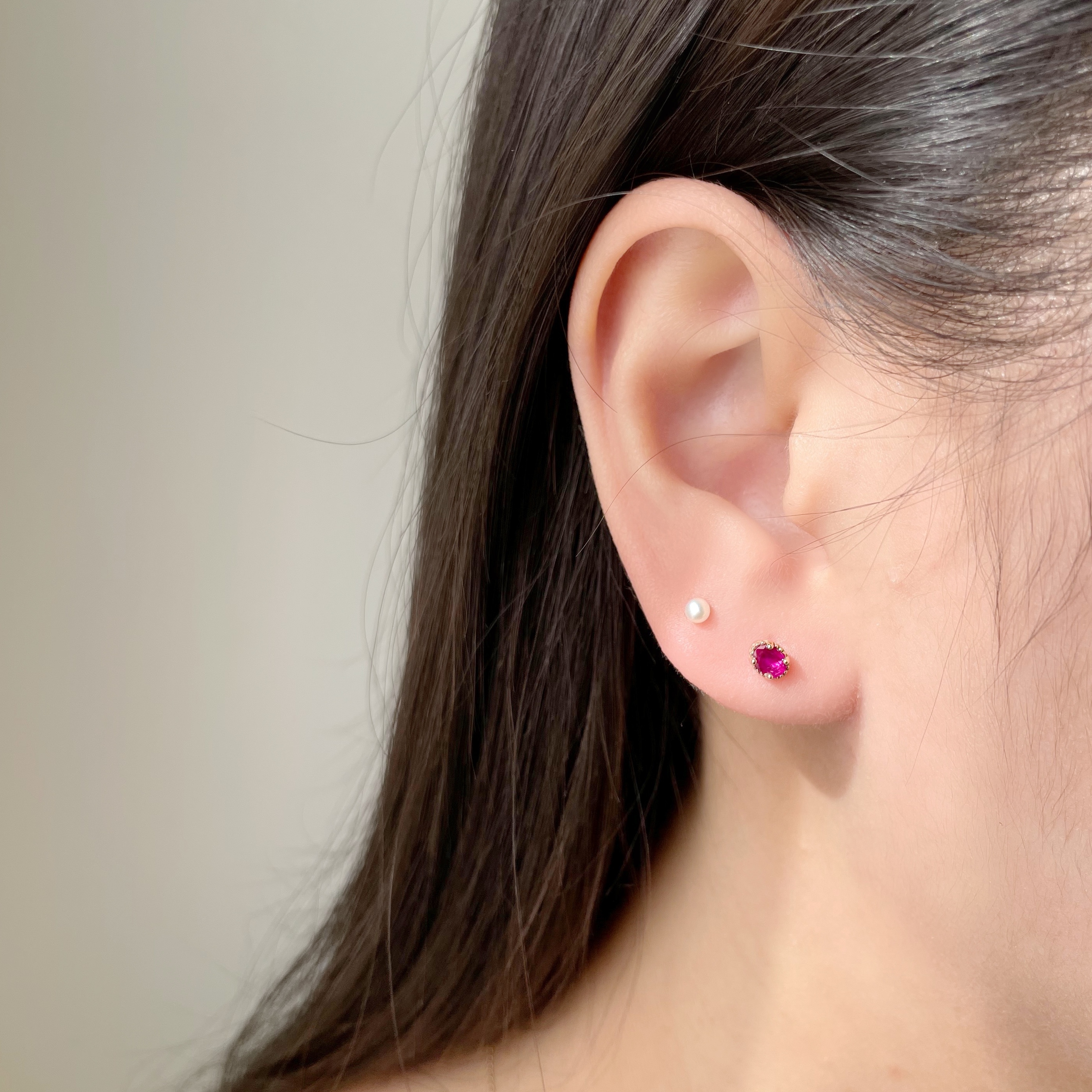 14K復古四爪橢圓紅寶轉珠耳環