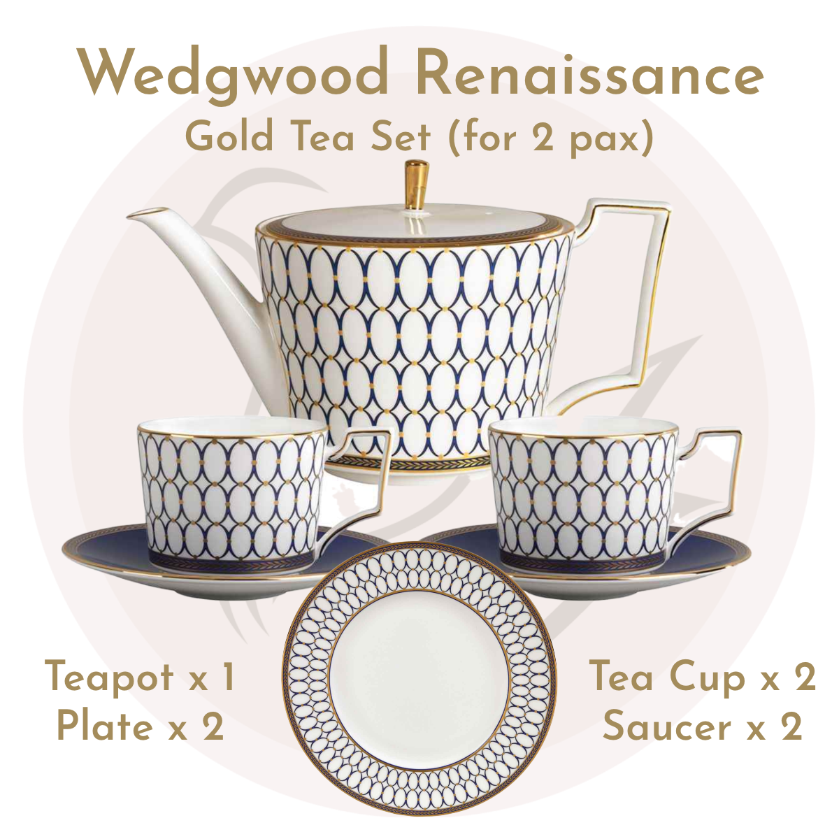 Wedgwood Renaissance 7-piece Gold Tea Set (for 2 pax)