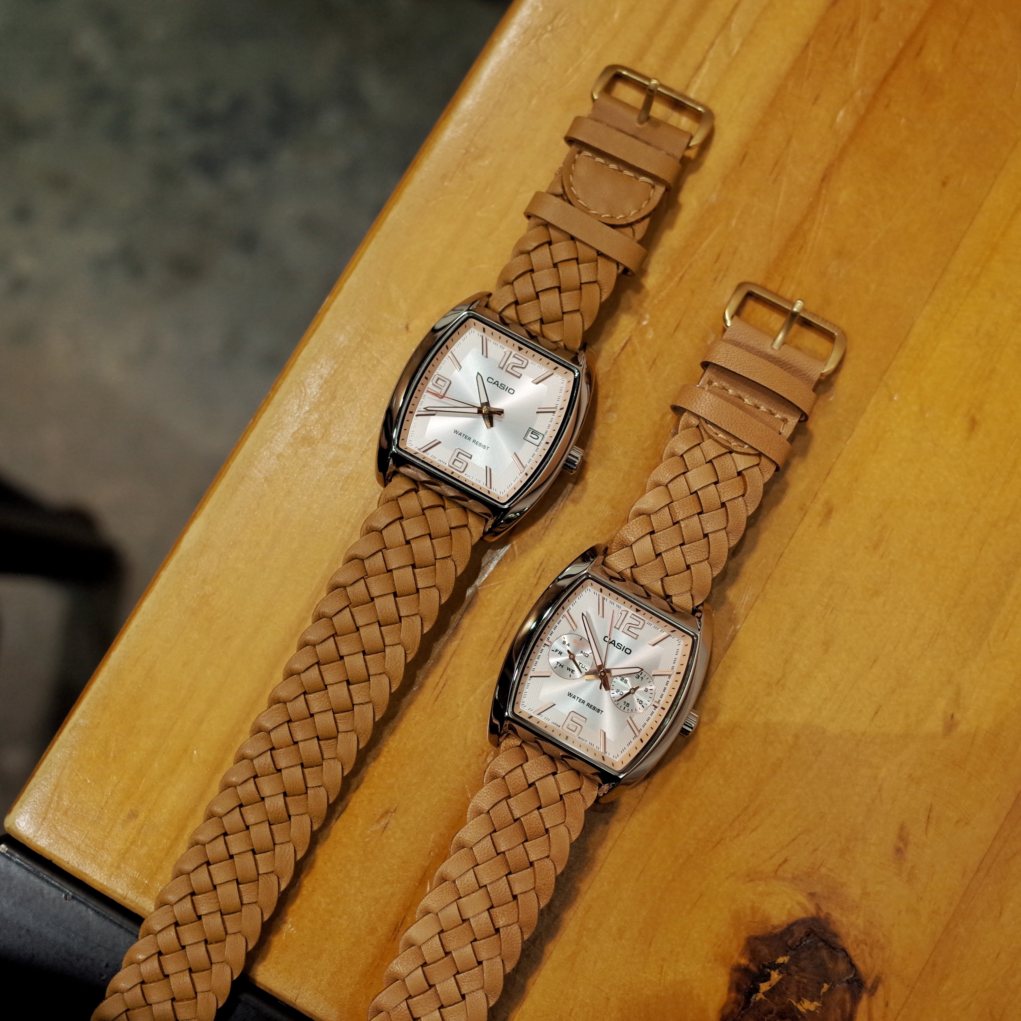 CASIO MTP-E107L / MTP-E302L 改裝 皮織帶 酒桶形 皮帶錶