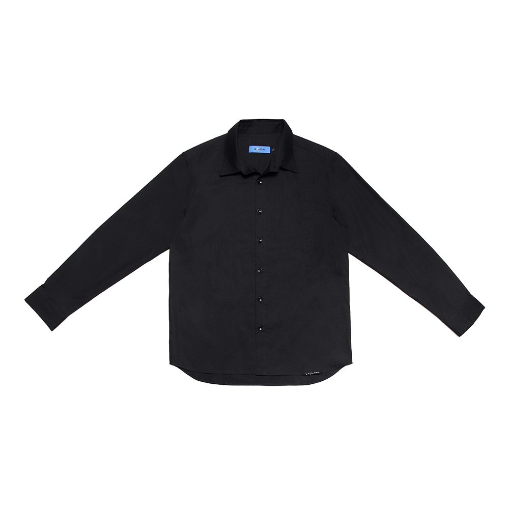 切角剪接長袖襯衫 - 黑