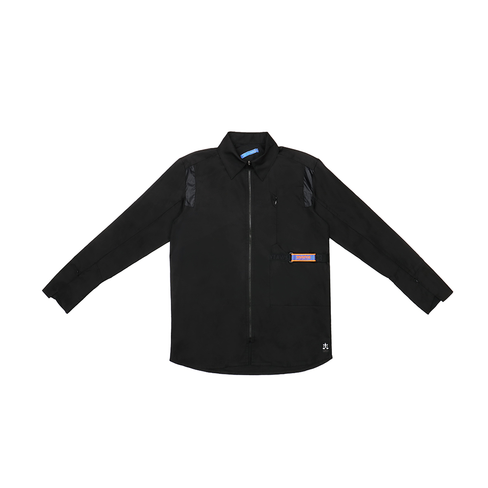 防潑水梯形剪接拉鍊襯衫 - 黑