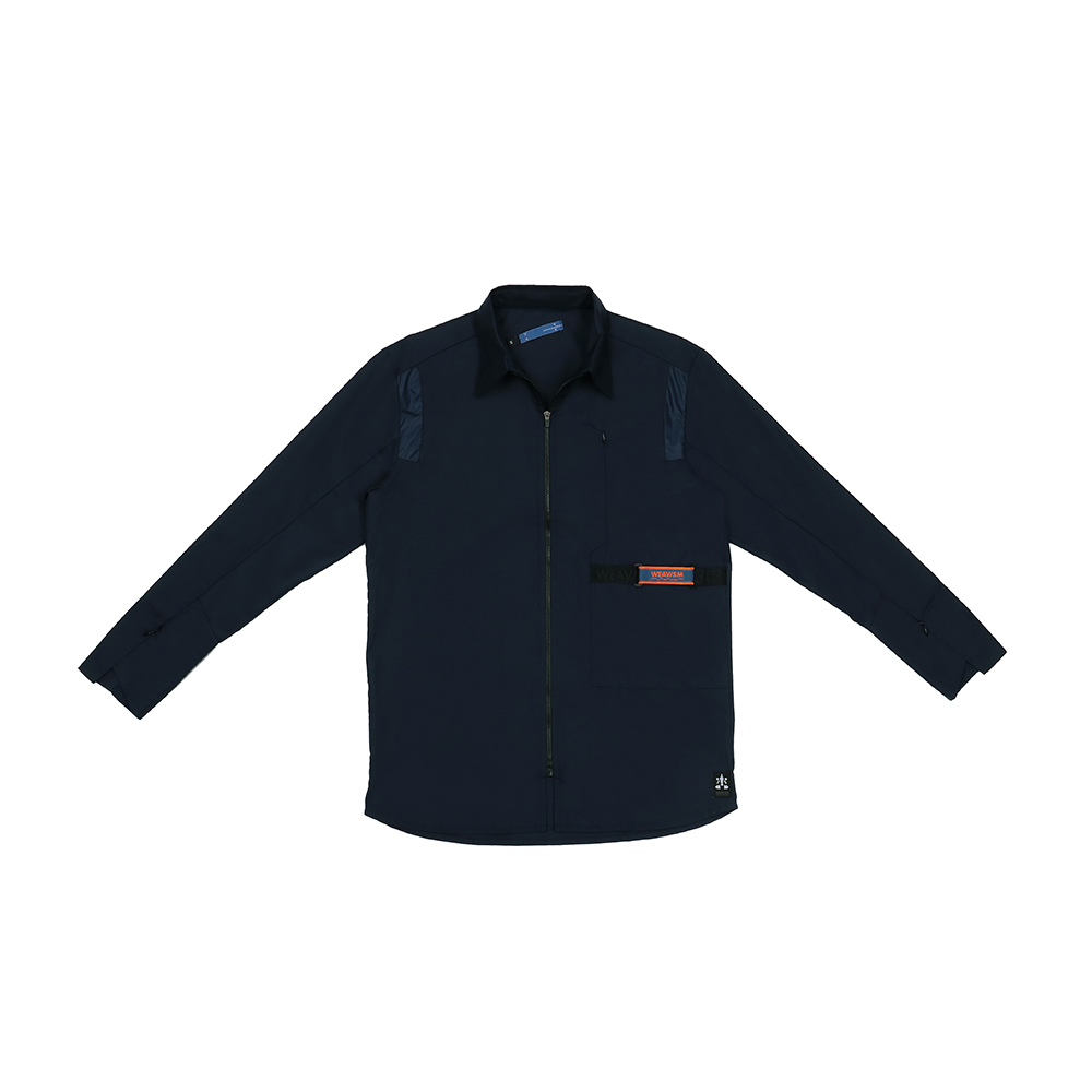 防潑水梯形剪接拉鍊襯衫 - 藍