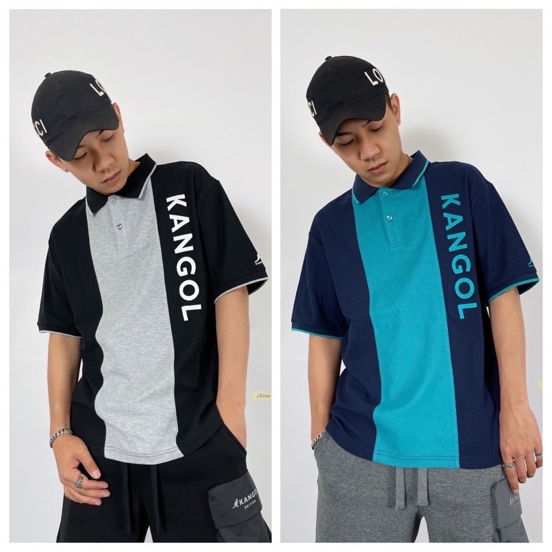 Kangol 袋鼠 雙色拼接 電繡字母 Polo衫 短袖上衣