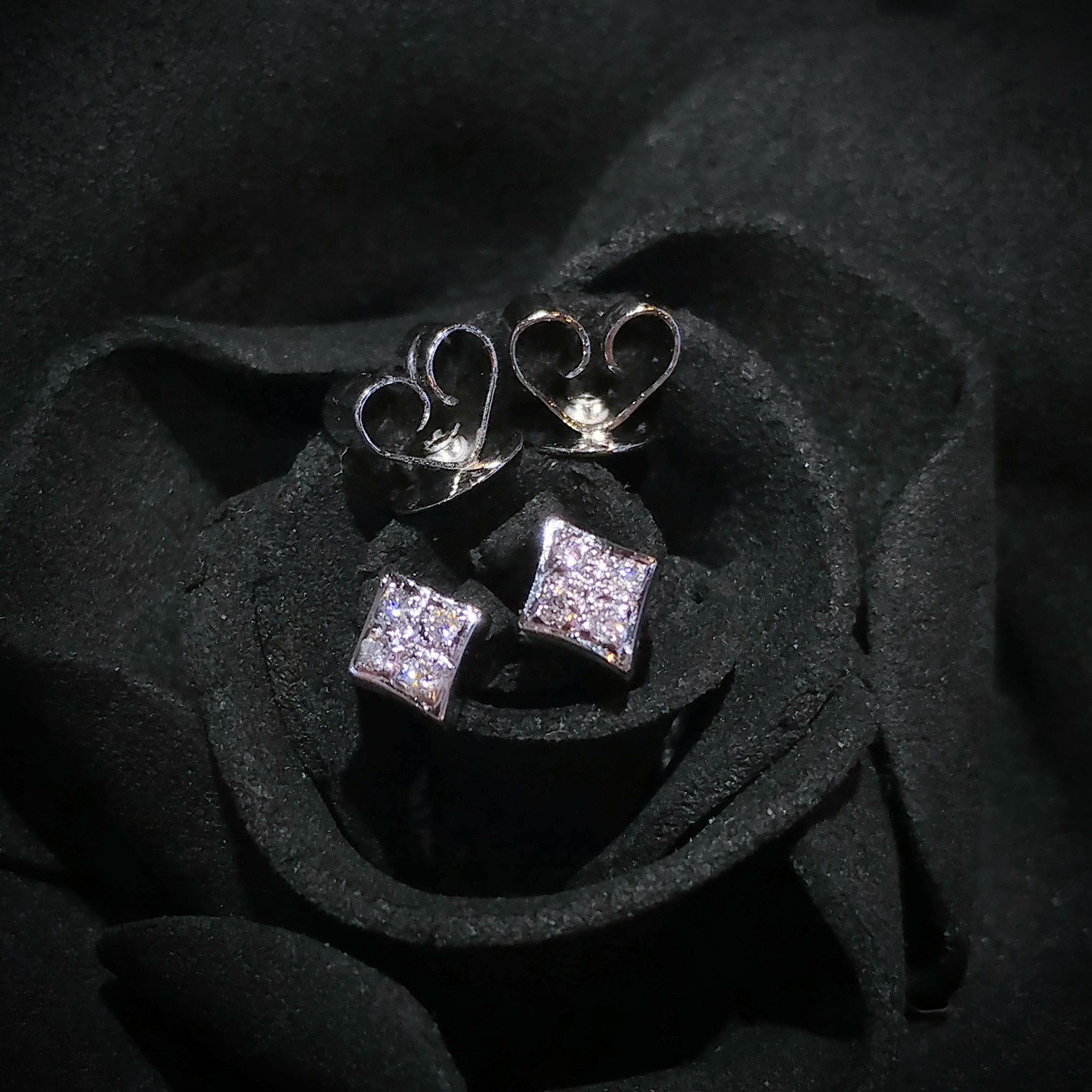 全新18K白金6份鑽石耳環