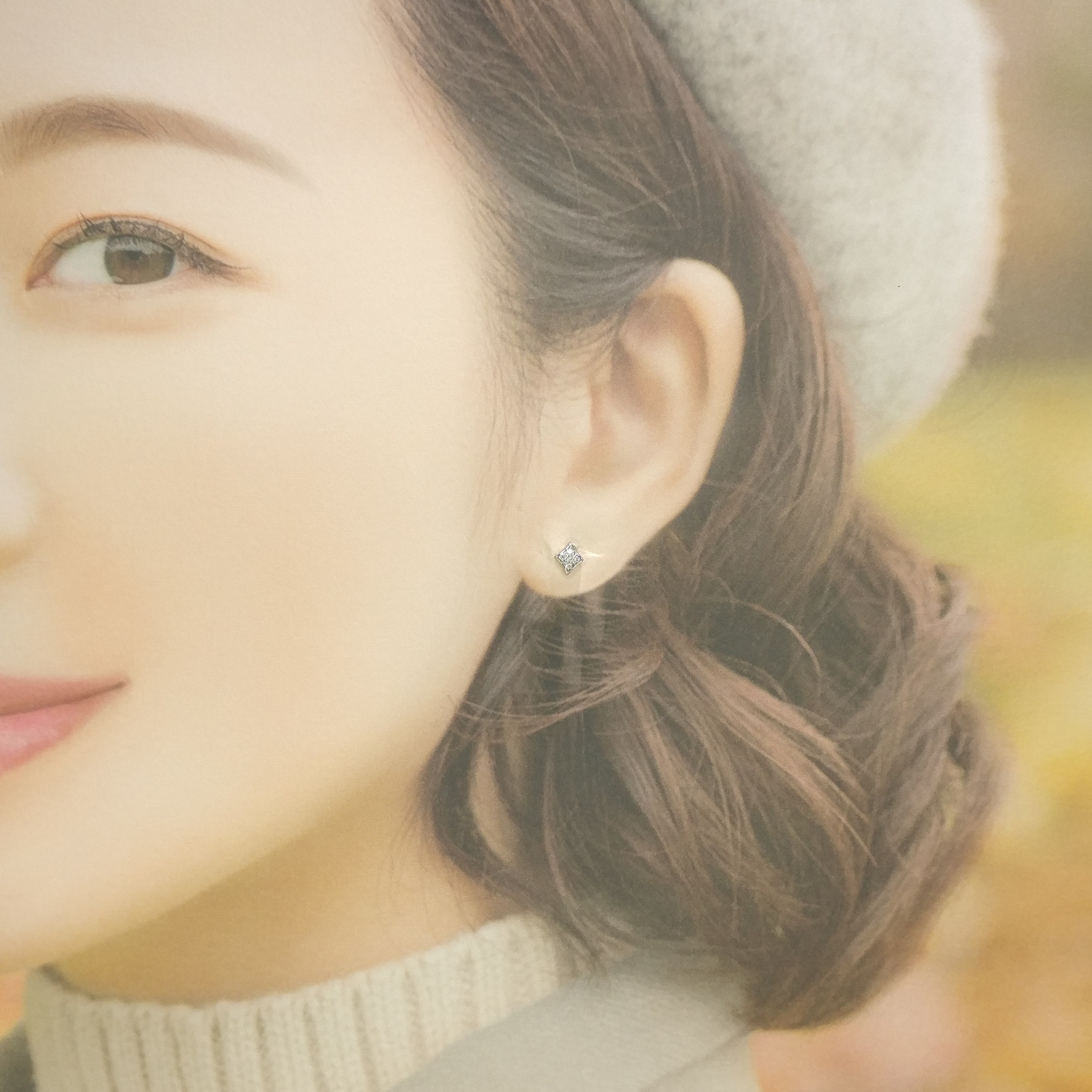 全新18K白金6份鑽石耳環