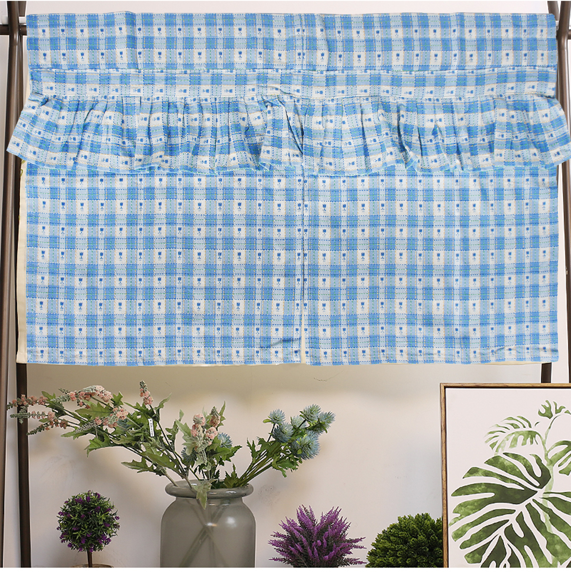 歐風純棉門簾(85x45cm)_藍花朵