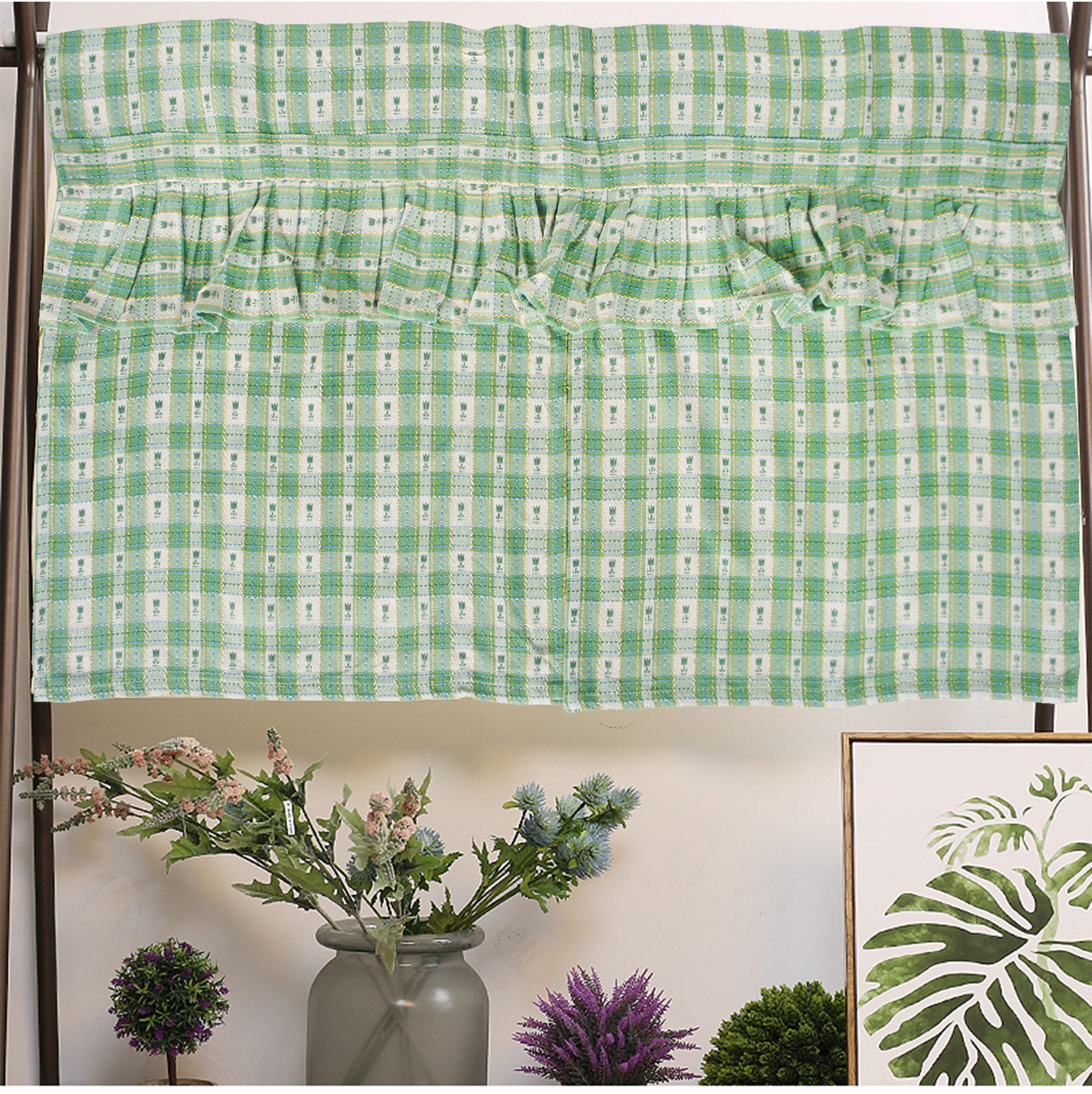 歐風純棉門簾(85x45cm)_綠花朵