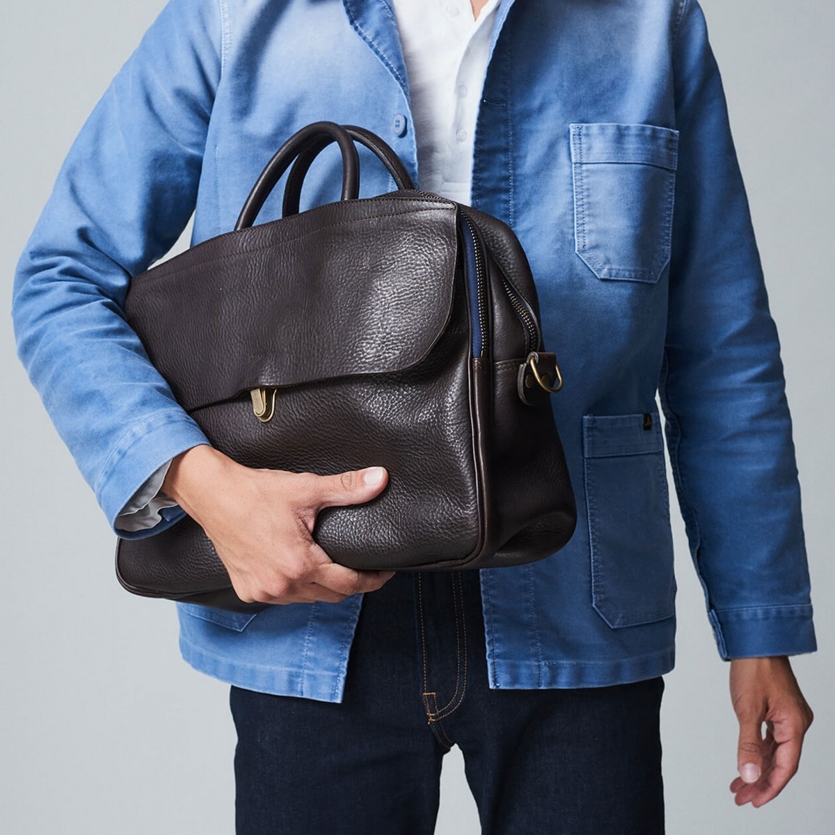 bleu de chauffe | Zeppo 皮革公事包可側背_深咖啡