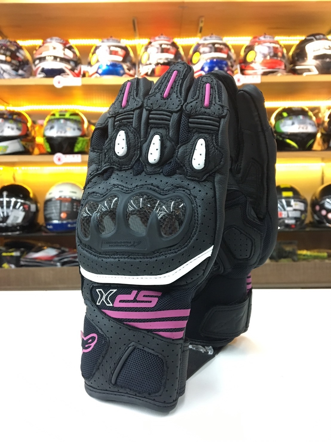 ALPINESTARS STELLA SPX AIR CARBON V2 BLACK/FUCHSIA 女版 黑粉 皮布手套