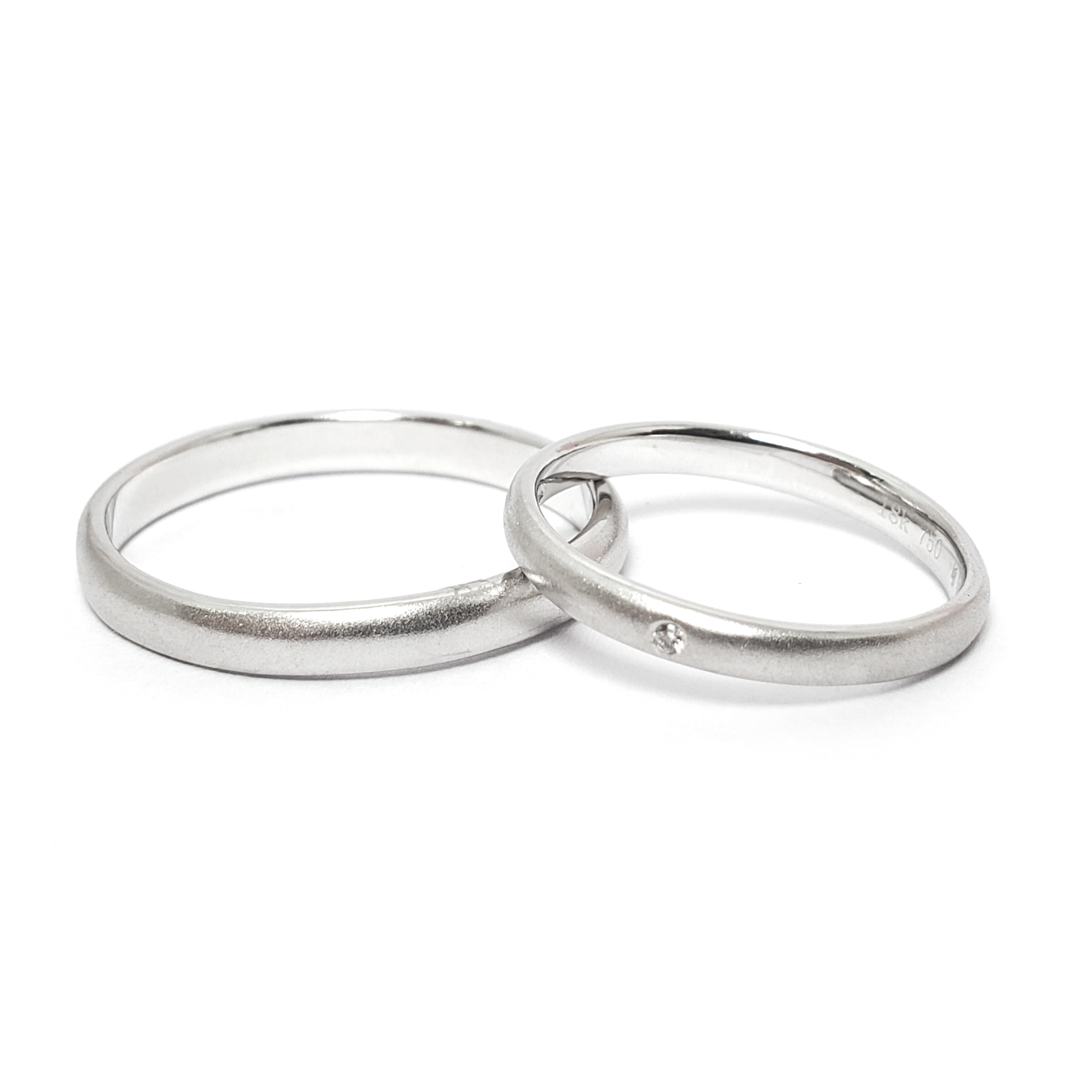 18K 白金天然鑽石噴沙結婚戒指