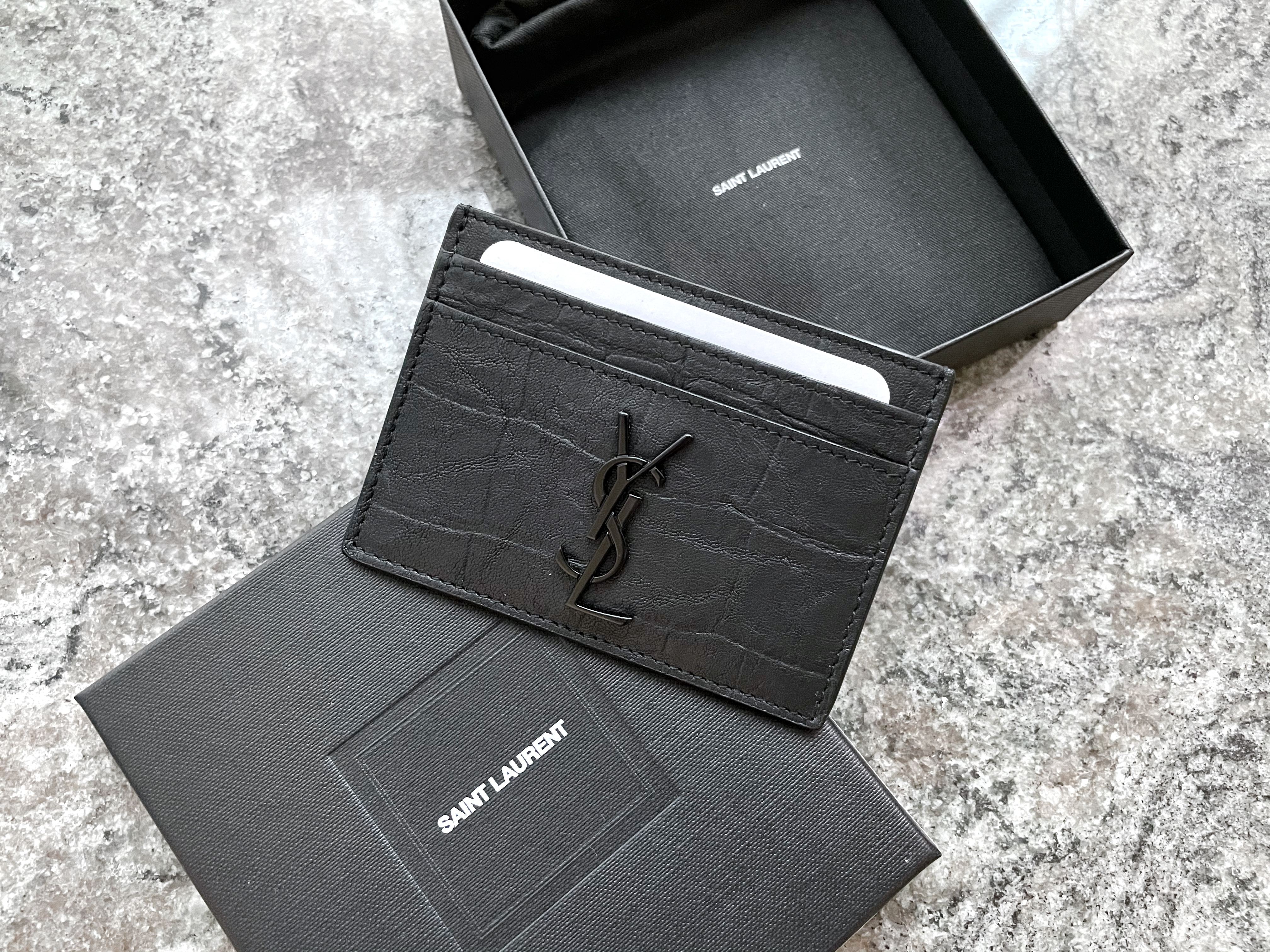YSL Crocodile Embossed Leather Cardholder